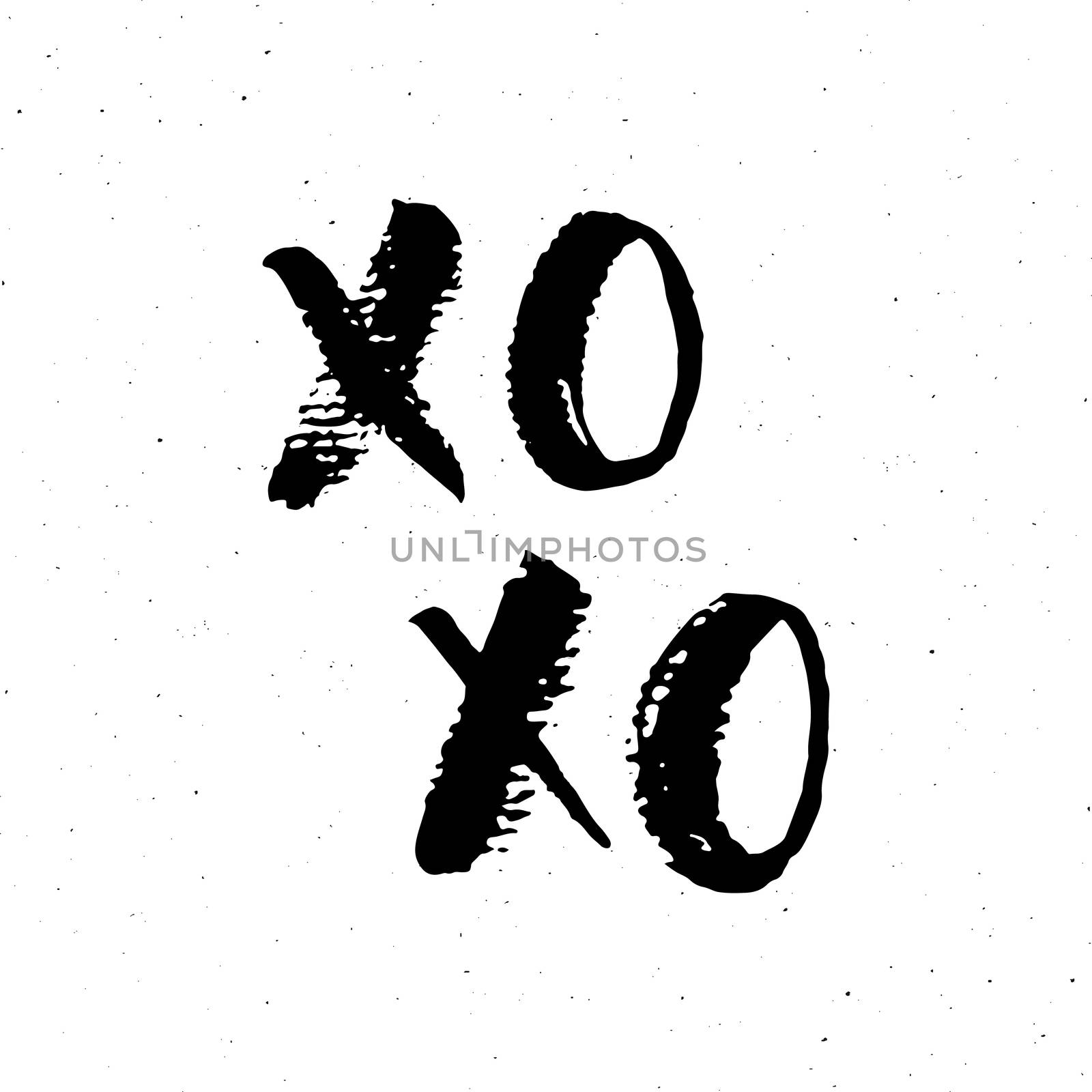 XOXO brush lettering sign, Grunge calligraphiv c hugs and kisses Phrase, Internet slang abbreviation XOXO symbols, vector illustration isolated on white background.