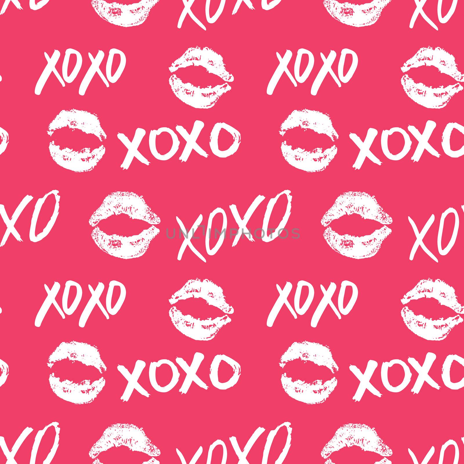 XOXO brush lettering signs seamless pattern, Grunge calligraphic hugs and kisses Phrase, Internet slang abbreviation XOXO symbols, vector illustration isolated on white background