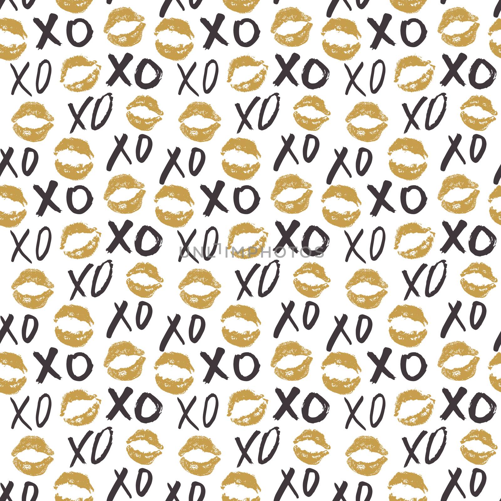 XOXO brush lettering signs seamless pattern, Grunge calligraphic hugs and kisses Phrase, Internet slang abbreviation XOXO symbols, vector illustration