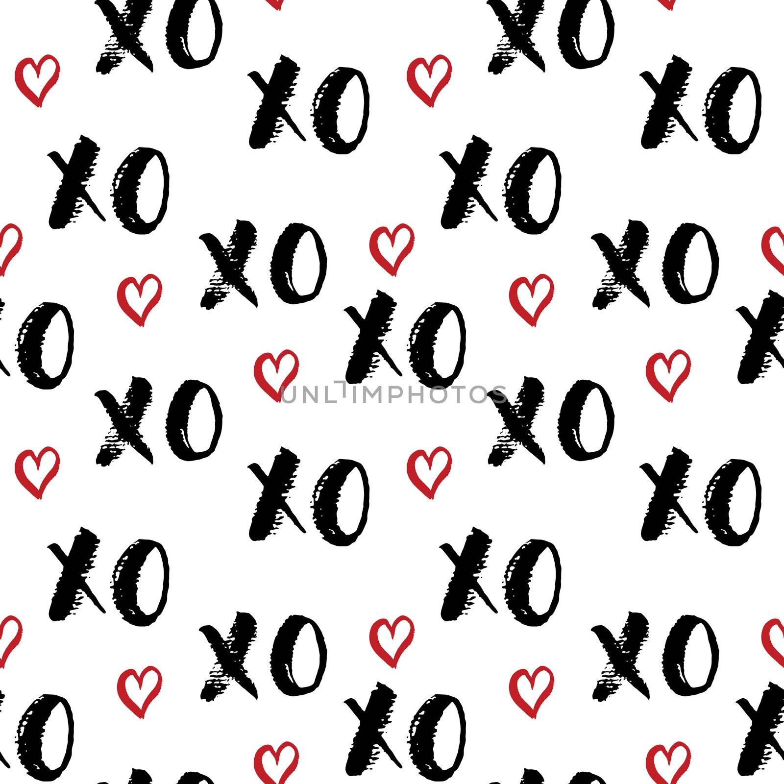 XOXO brush lettering signs seamless pattern, Grunge calligraphic hugs and kisses Phrase, Internet slang abbreviation XOXO symbols, vector illustration