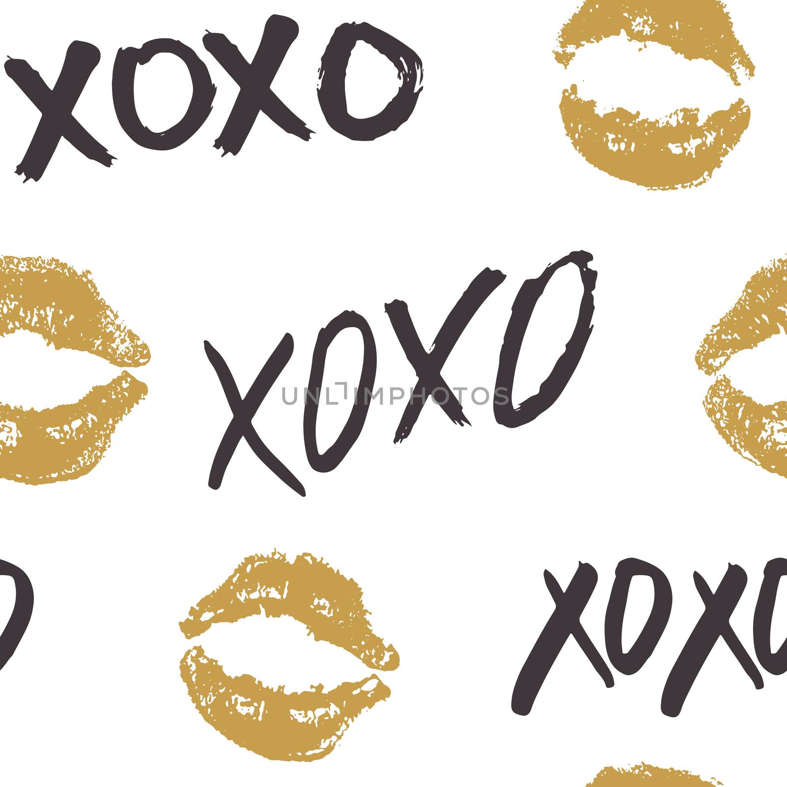 XOXO brush lettering signs seamless pattern, Grunge calligraphic hugs and kisses Phrase, Internet slang abbreviation XOXO symbols, vector illustration