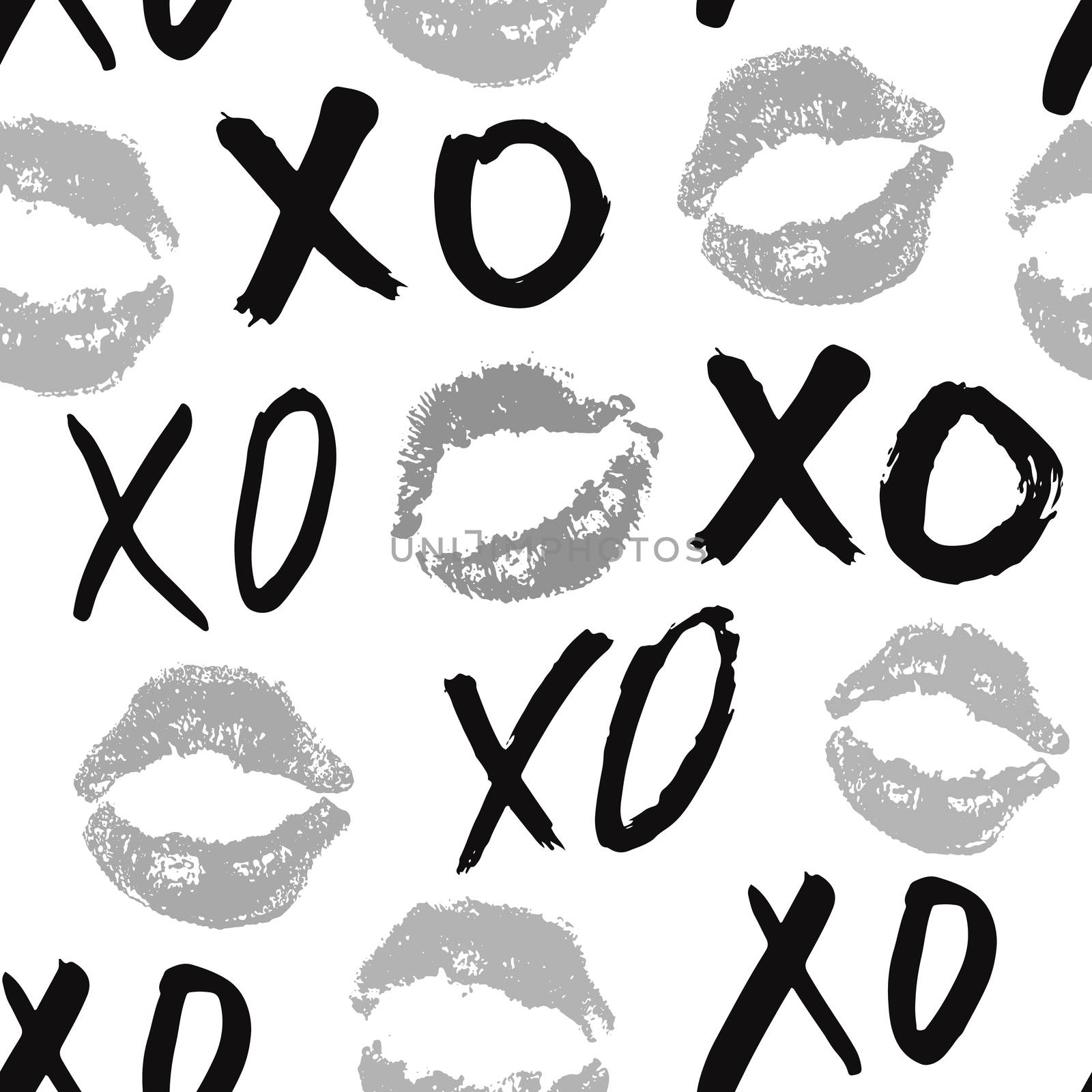 XOXO brush lettering signs seamless pattern, Grunge calligraphic hugs and kisses Phrase, Internet slang abbreviation XOXO symbols, vector illustration isolated on white background