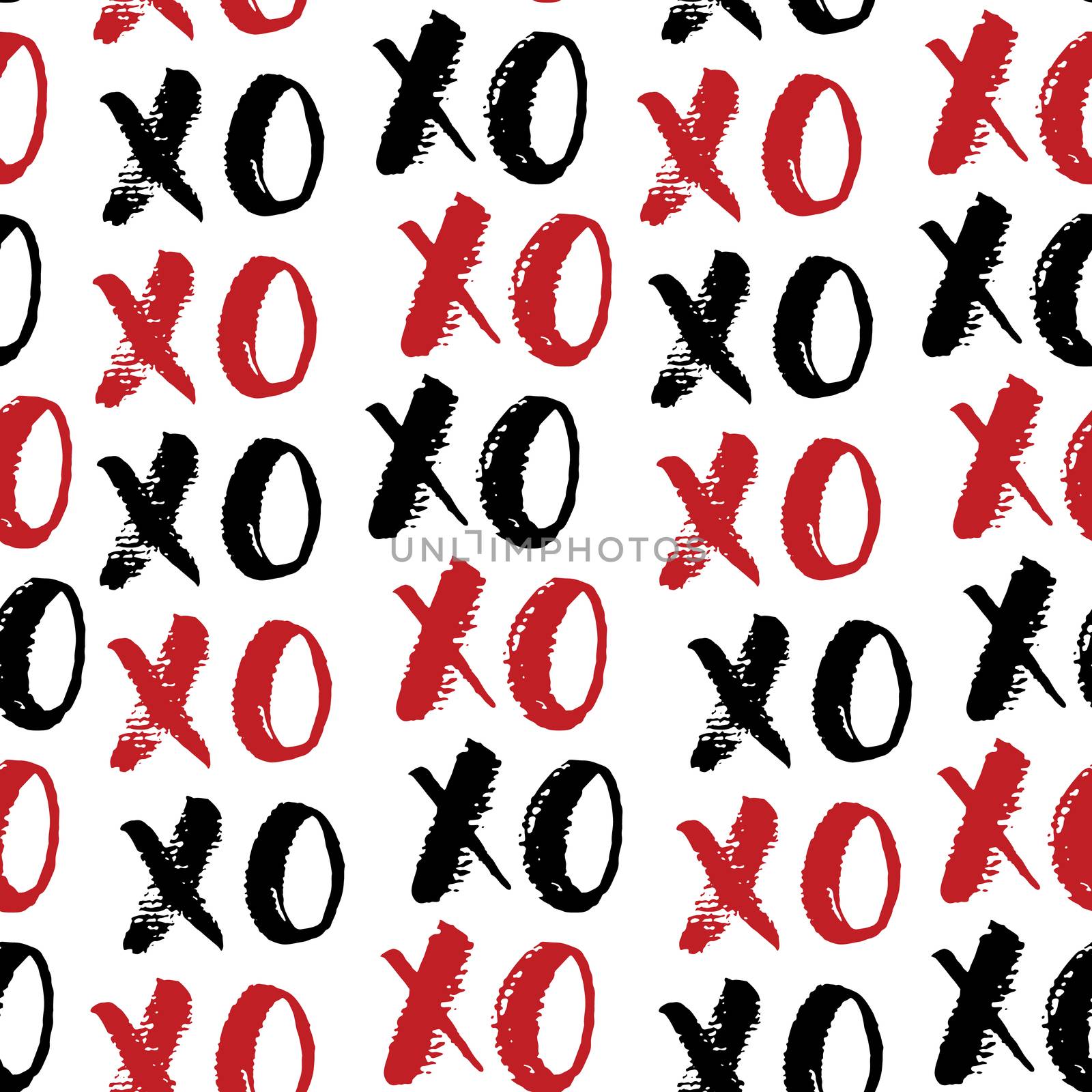 XOXO brush lettering signs seamless pattern, Grunge calligraphiv c hugs and kisses Phrase, Internet slang abbreviation XOXO symbols, vector illustration isolated on white background