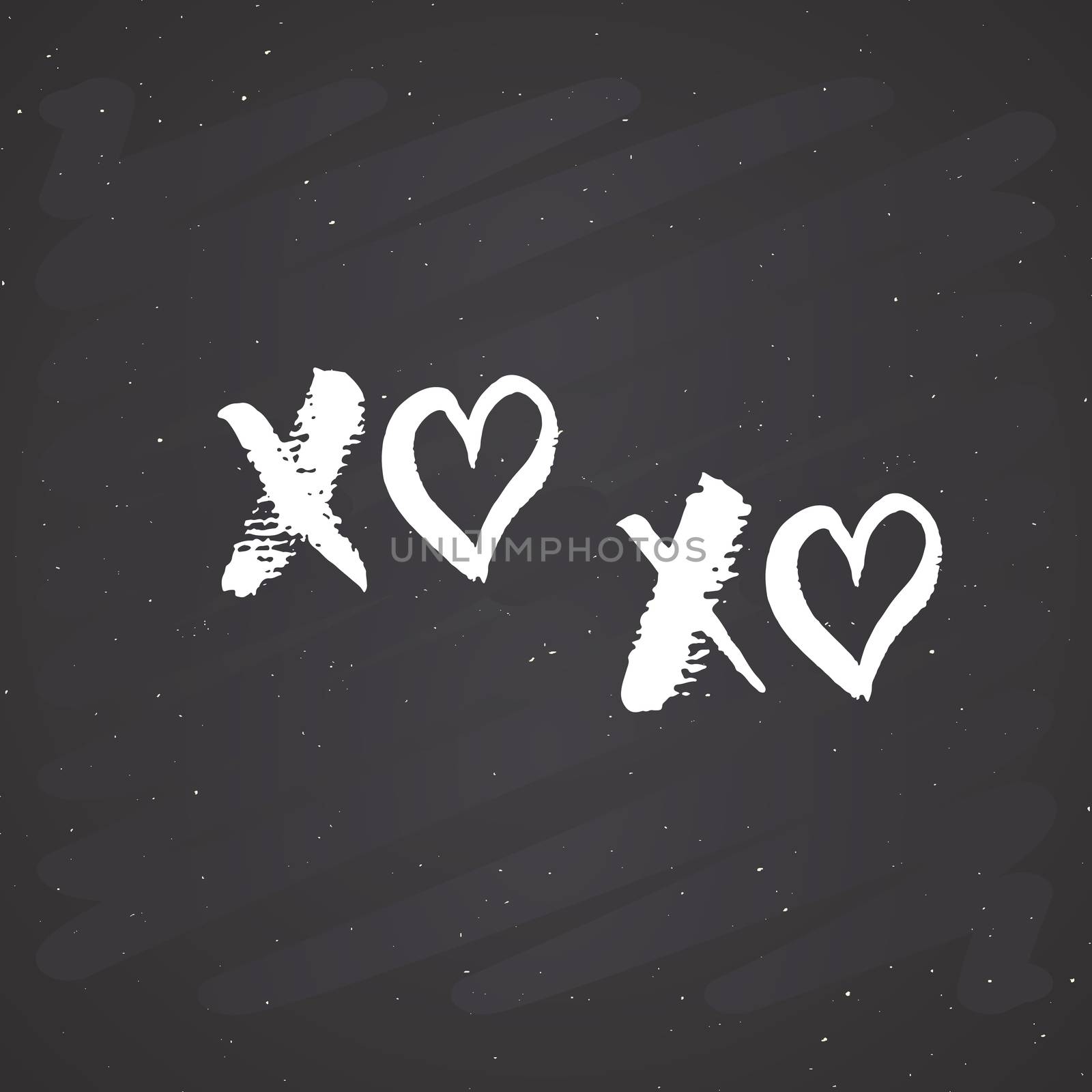 XOXO brush lettering sign, Grunge calligraphiv c hugs and kisses Phrase, Internet slang abbreviation XOXO symbols, vector illustration on chalkboard background.