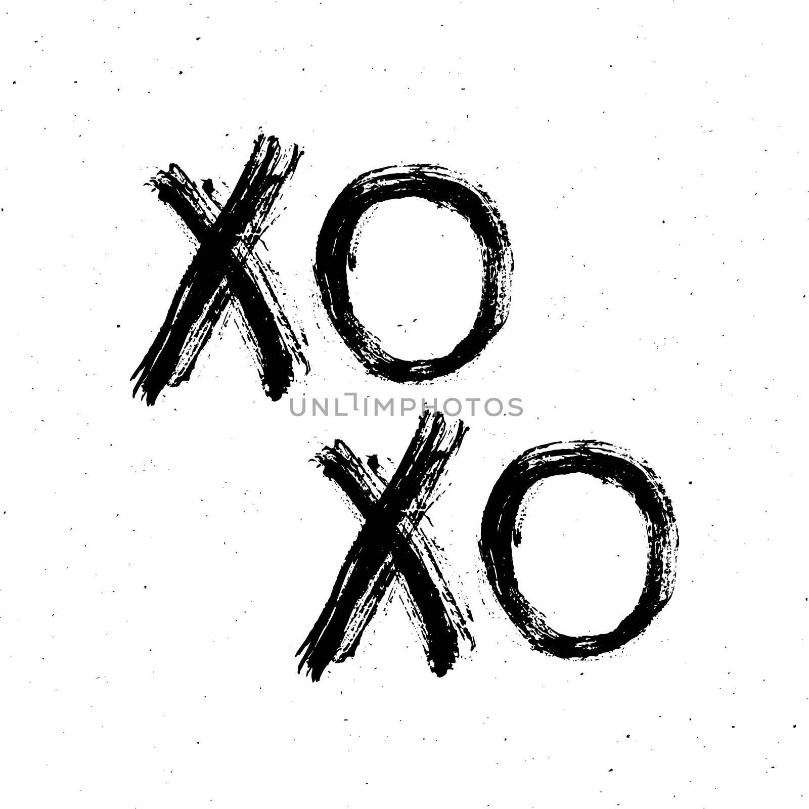 XOXO brush lettering sign, Grunge calligraphic hugs and kisses Phrase, Internet slang abbreviation XOXO symbols, vector illustration isolated on white background.