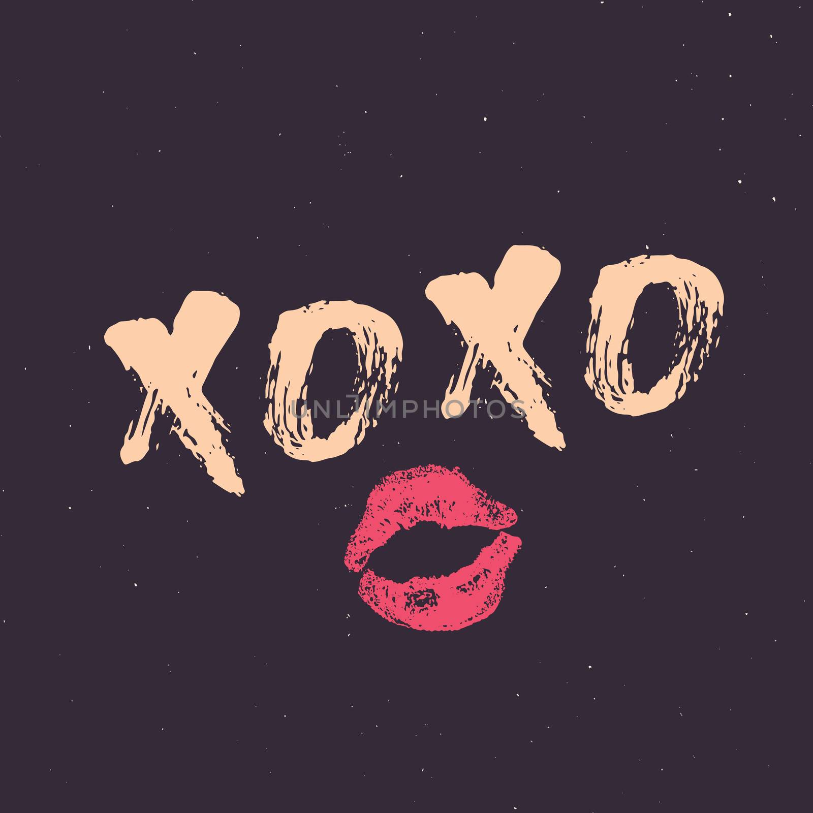 XOXO brush lettering sign, Grunge calligraphic hugs and kisses Phrase, Internet slang abbreviation XOXO symbols, vector illustration by Lemon_workshop