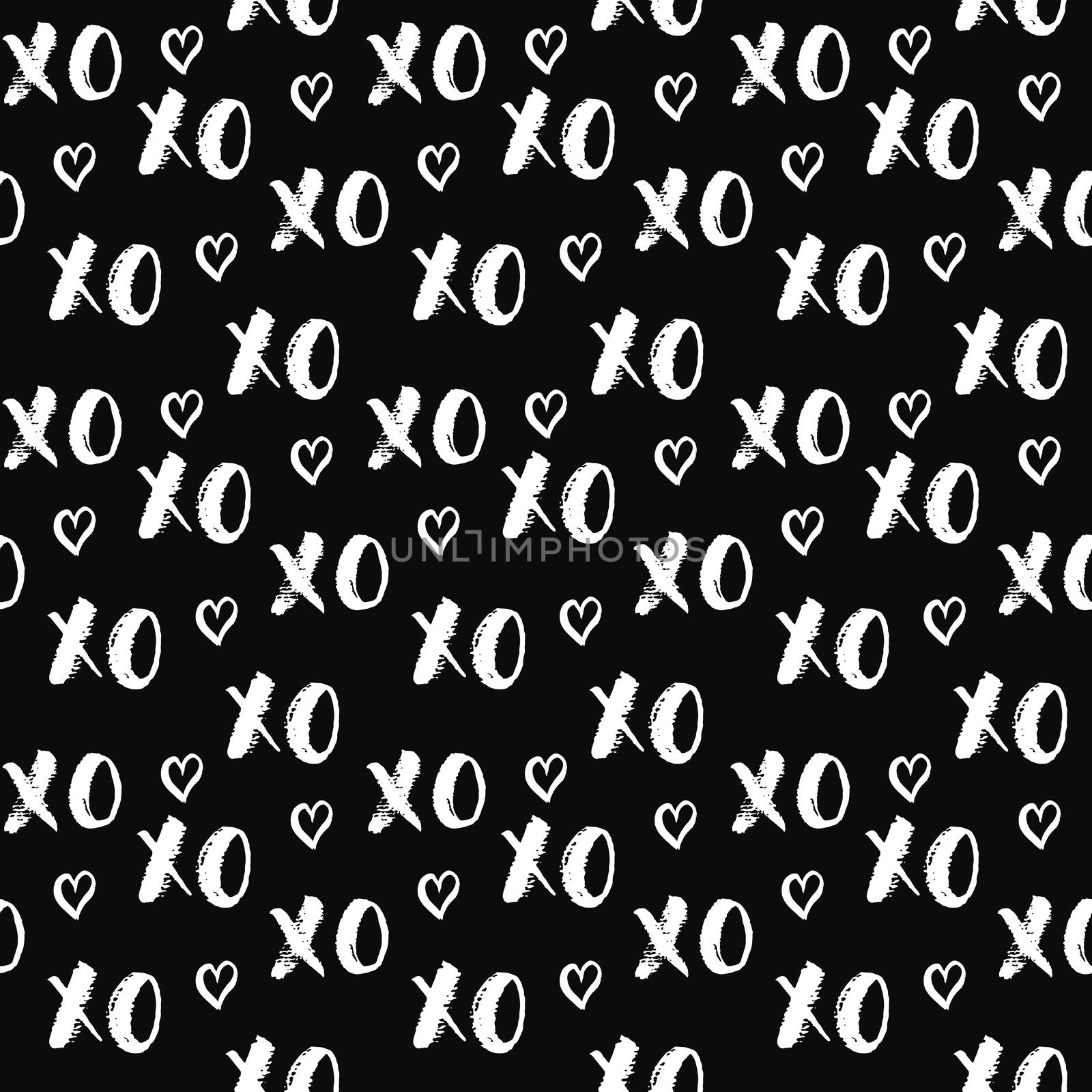 XOXO brush lettering signs seamless pattern, Grunge calligraphiv c hugs and kisses Phrase, Internet slang abbreviation XOXO symbols, vector illustration.