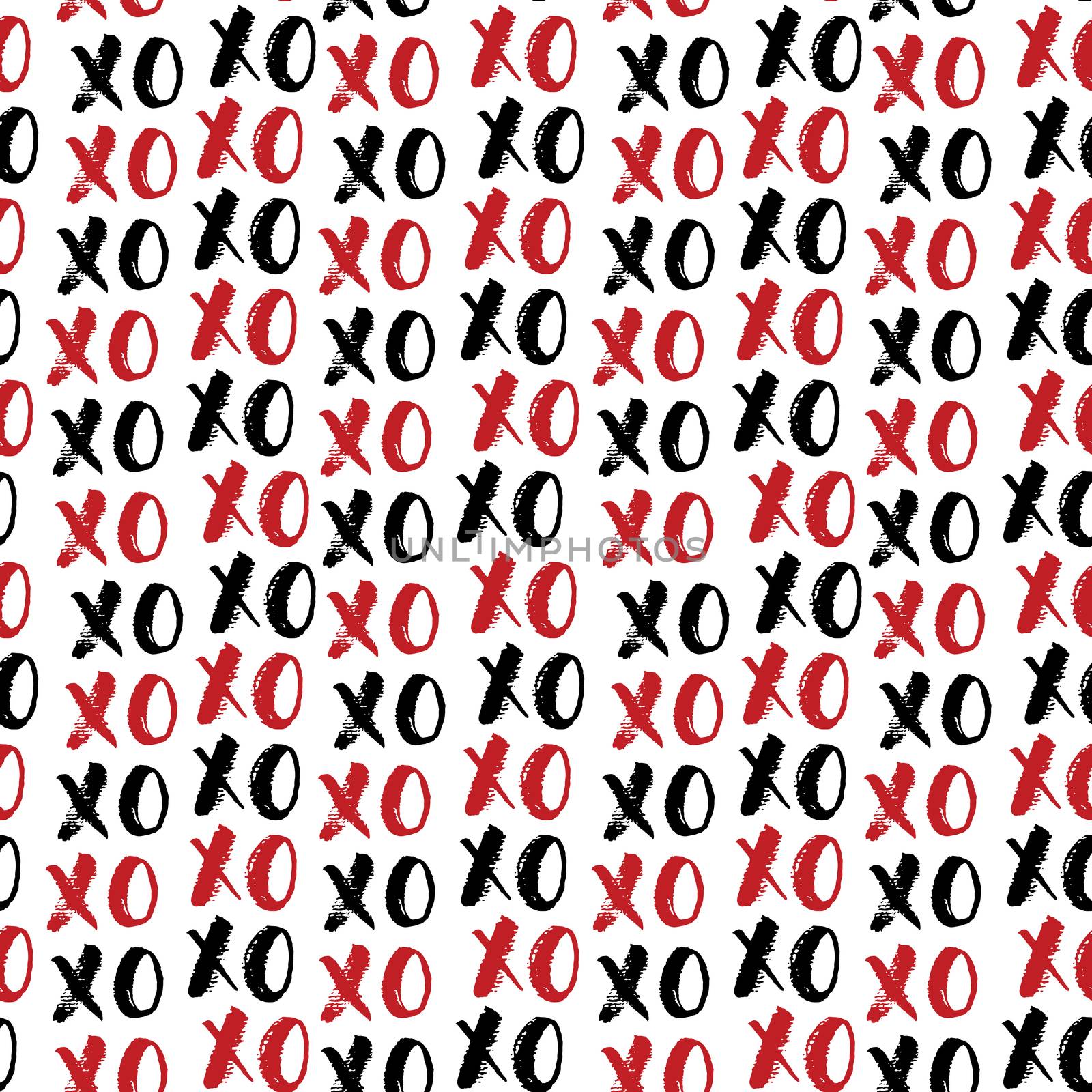 XOXO brush lettering signs seamless pattern, Grunge calligraphiv c hugs and kisses Phrase, Internet slang abbreviation XOXO symbols, vector illustration isolated on white background by Lemon_workshop