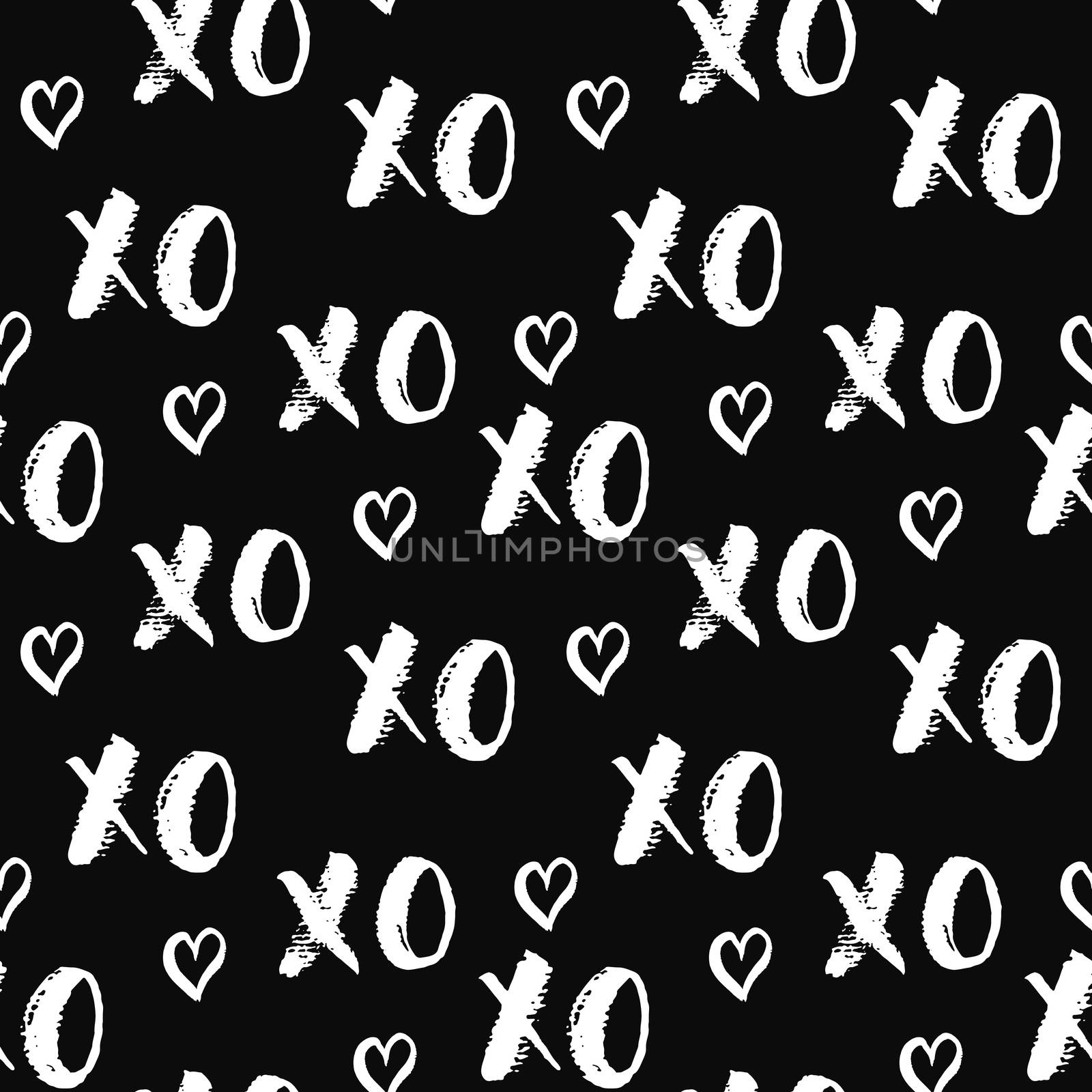 XOXO brush lettering signs seamless pattern, Grunge calligraphiv c hugs and kisses Phrase, Internet slang abbreviation XOXO symbols, vector illustration.