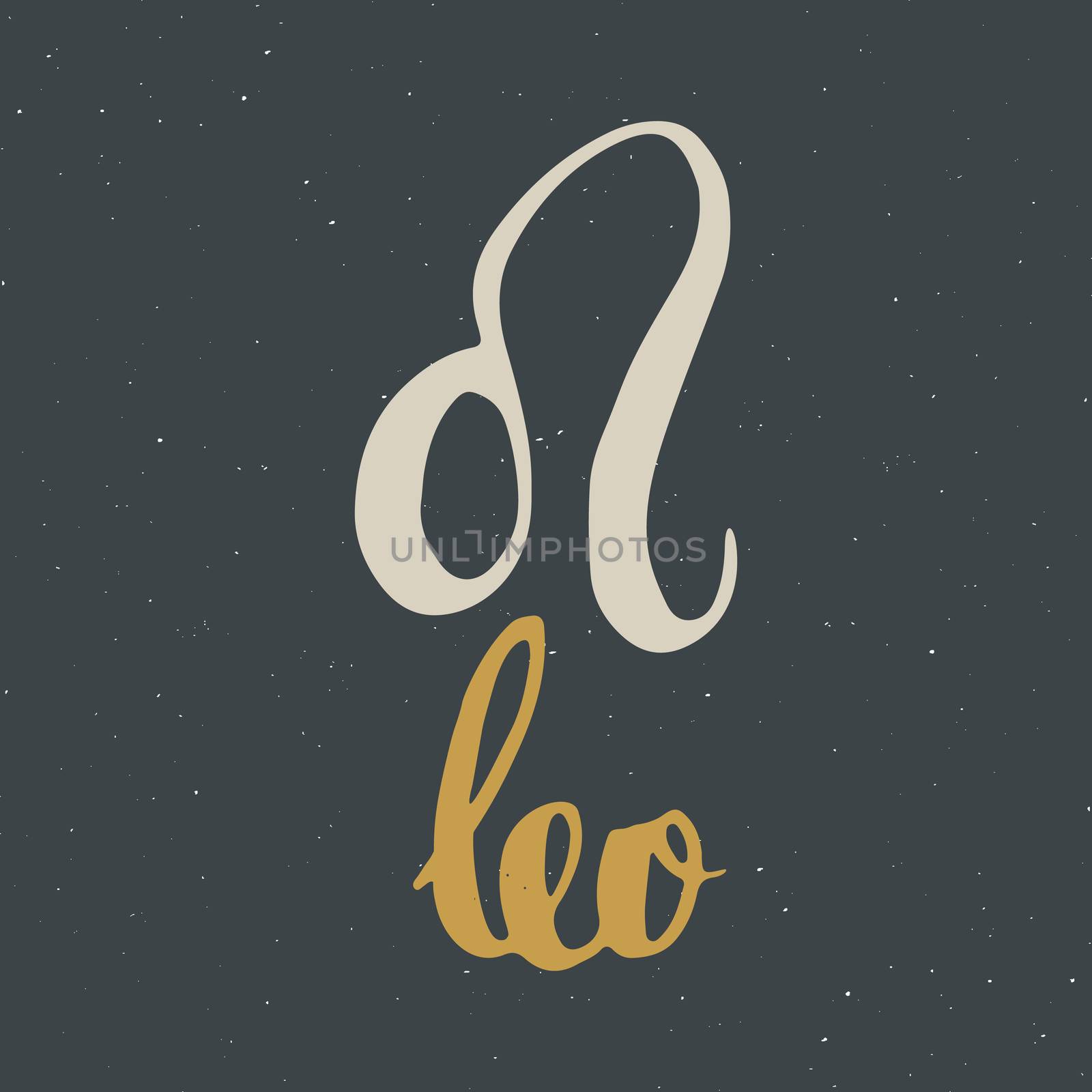 Zodiac sign Leo and lettering. Hand drawn horoscope astrology symbol, grunge textured design, typography print, vector illustration by Lemon_workshop