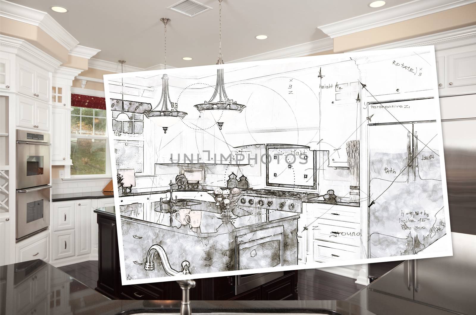 Beautiful Custom Kitchen Design Drawing On Paper Over Finished P by Feverpitched