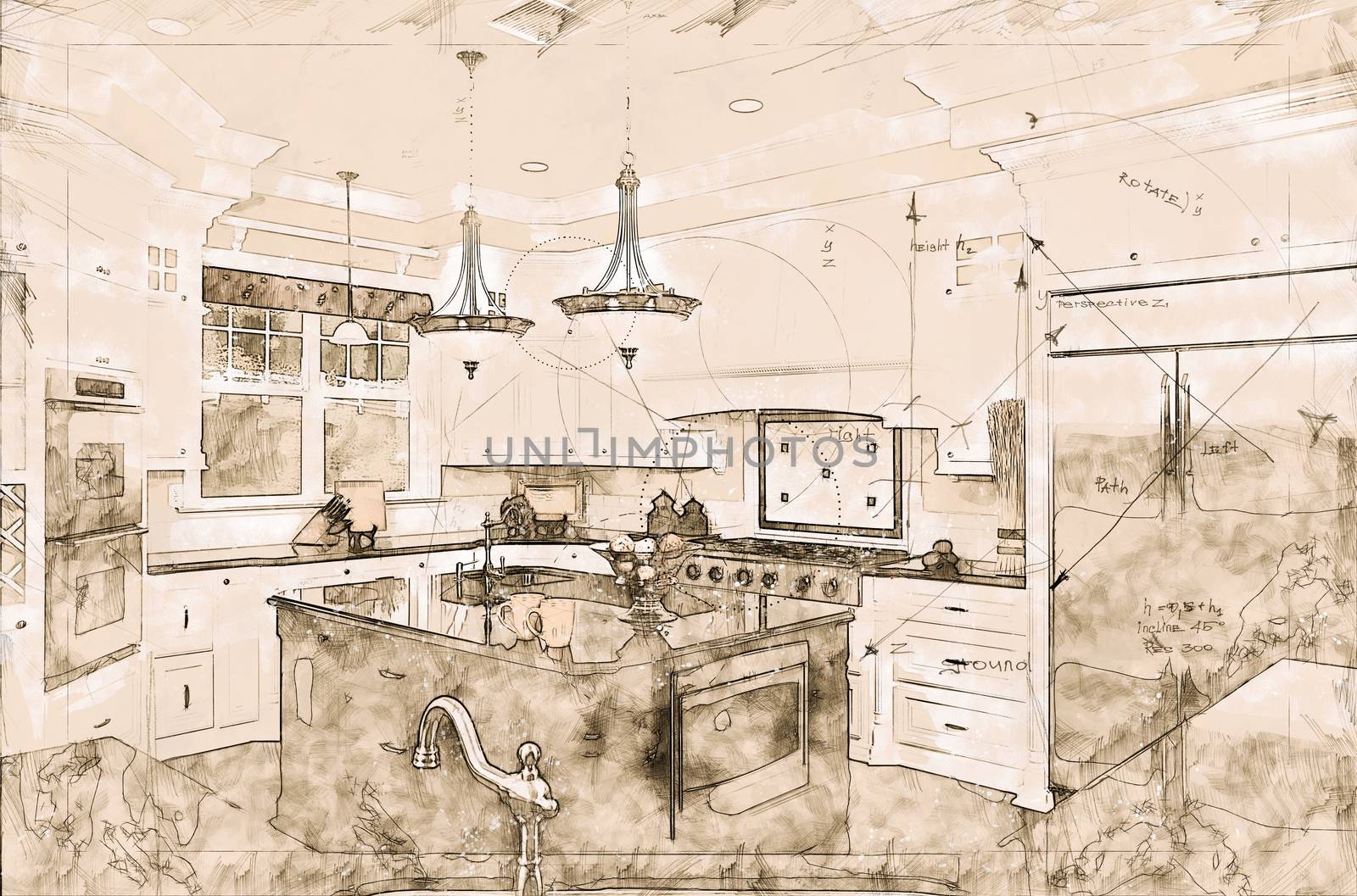 Beautiful Custom Kitchen Concept Design Drawing.