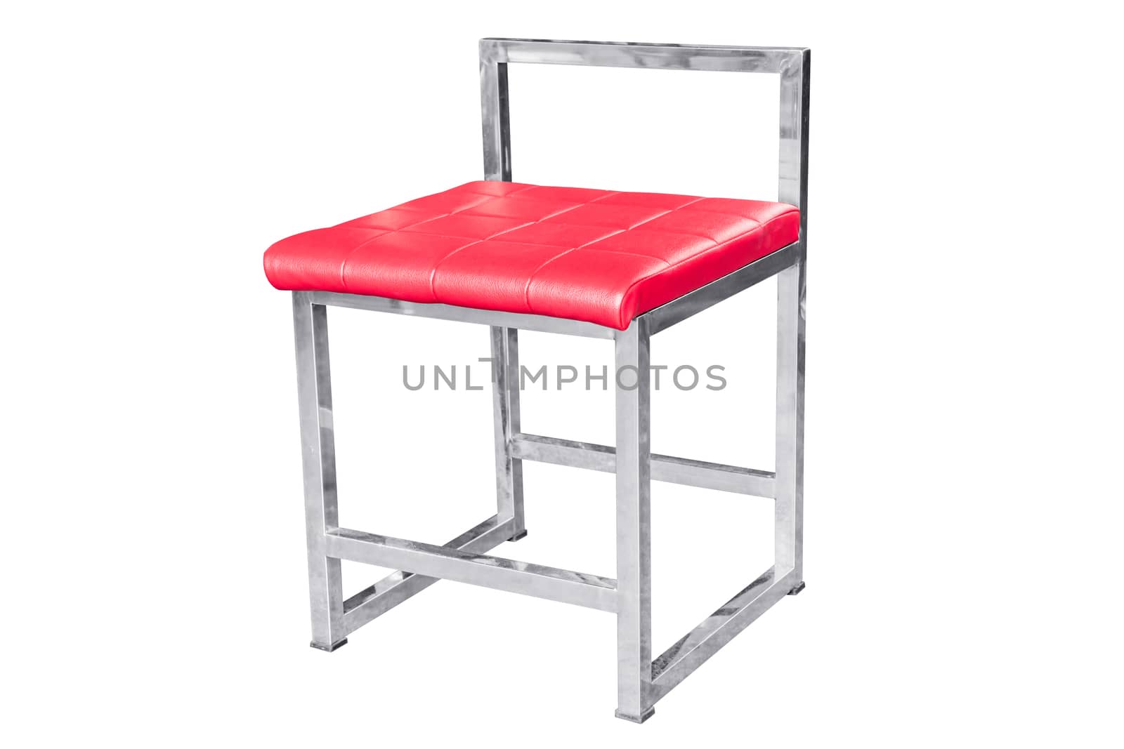 Stainless steel chair with leather cushion isolated on white, work with clipping path.