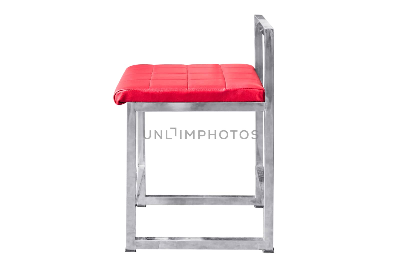 Stainless steel chair with leather cushion isolated on white, work with clipping path.