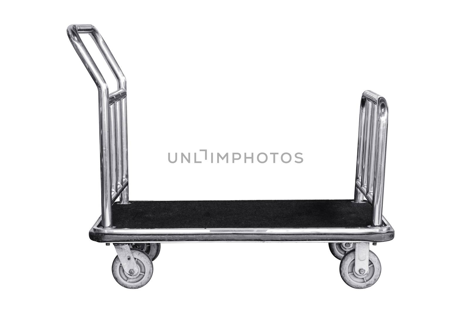 Stainless steel trolley bag, hotel baggage cart isolated on white background work with clipping path.