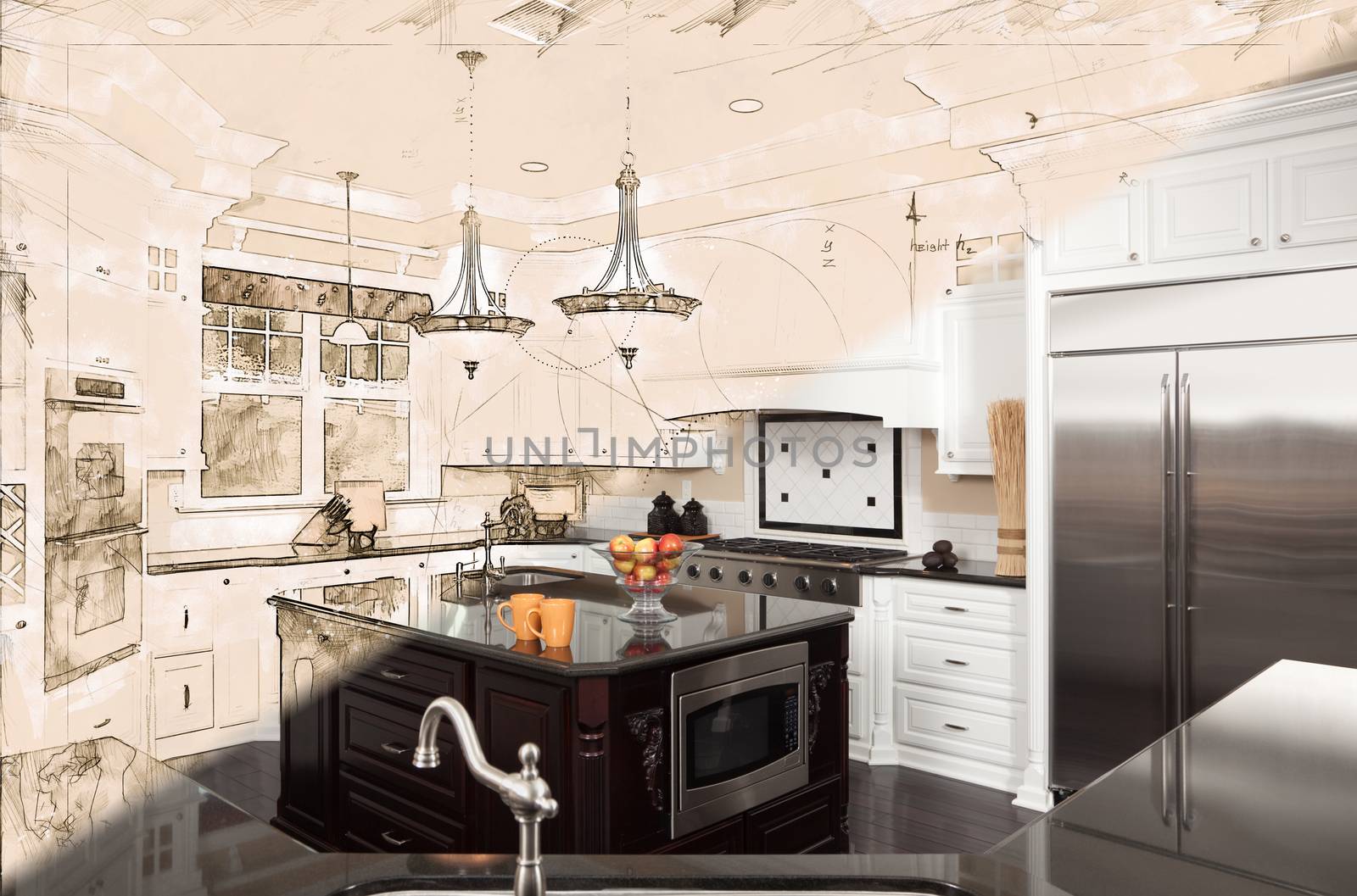 Beautiful Custom Kitchen Design Drawing Cross Section Into Finis by Feverpitched