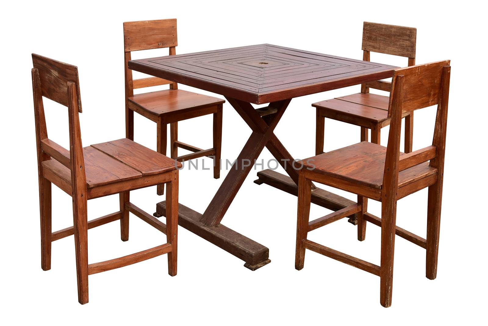 Wooden dining table and chairs isolated. by NuwatPhoto