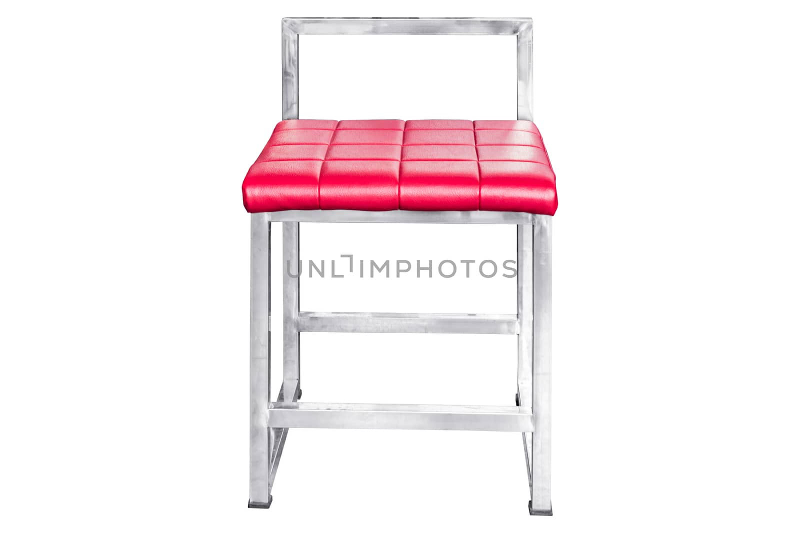 Stainless steel chair with leather cushion isolated on white, work with clipping path.