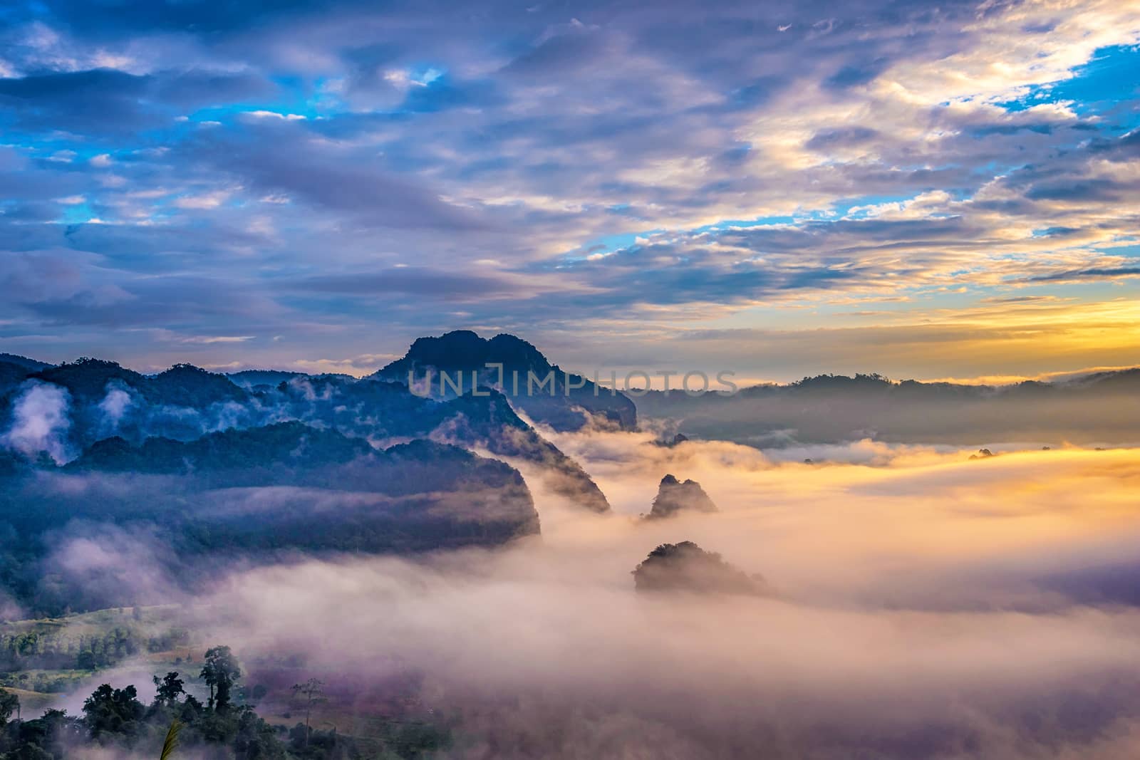Landscape of Morning Mist with Mountain. by NuwatPhoto