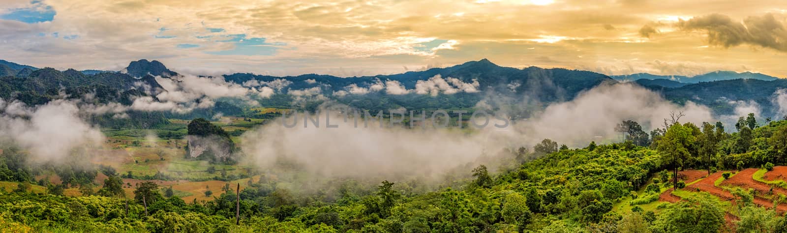 Landscape of Morning Mist with Mountain Layer at Phu Lanka National Park, Phayao province, north of Thailand.