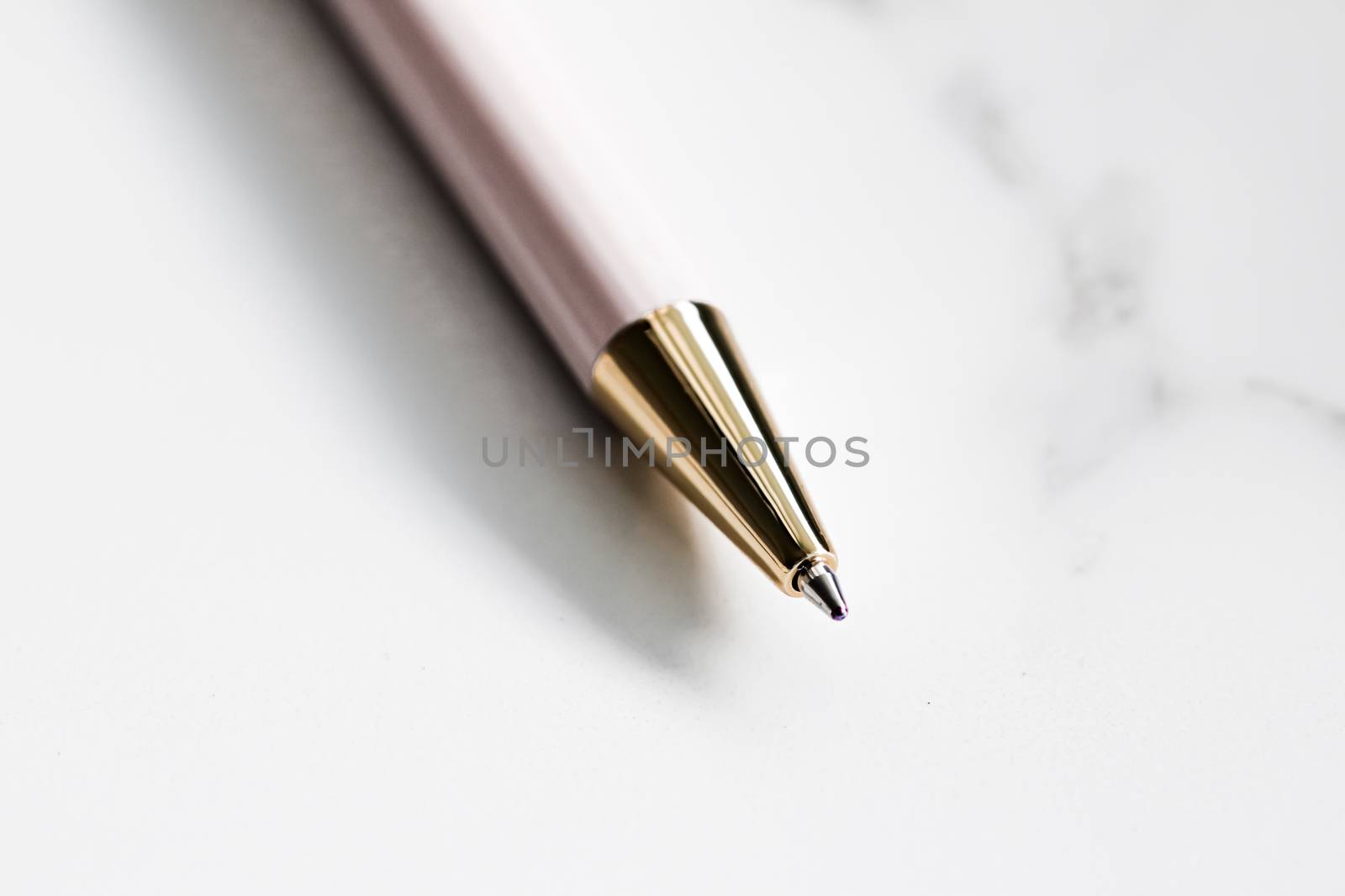 White pen on marble background, luxury stationery and business brand by Anneleven