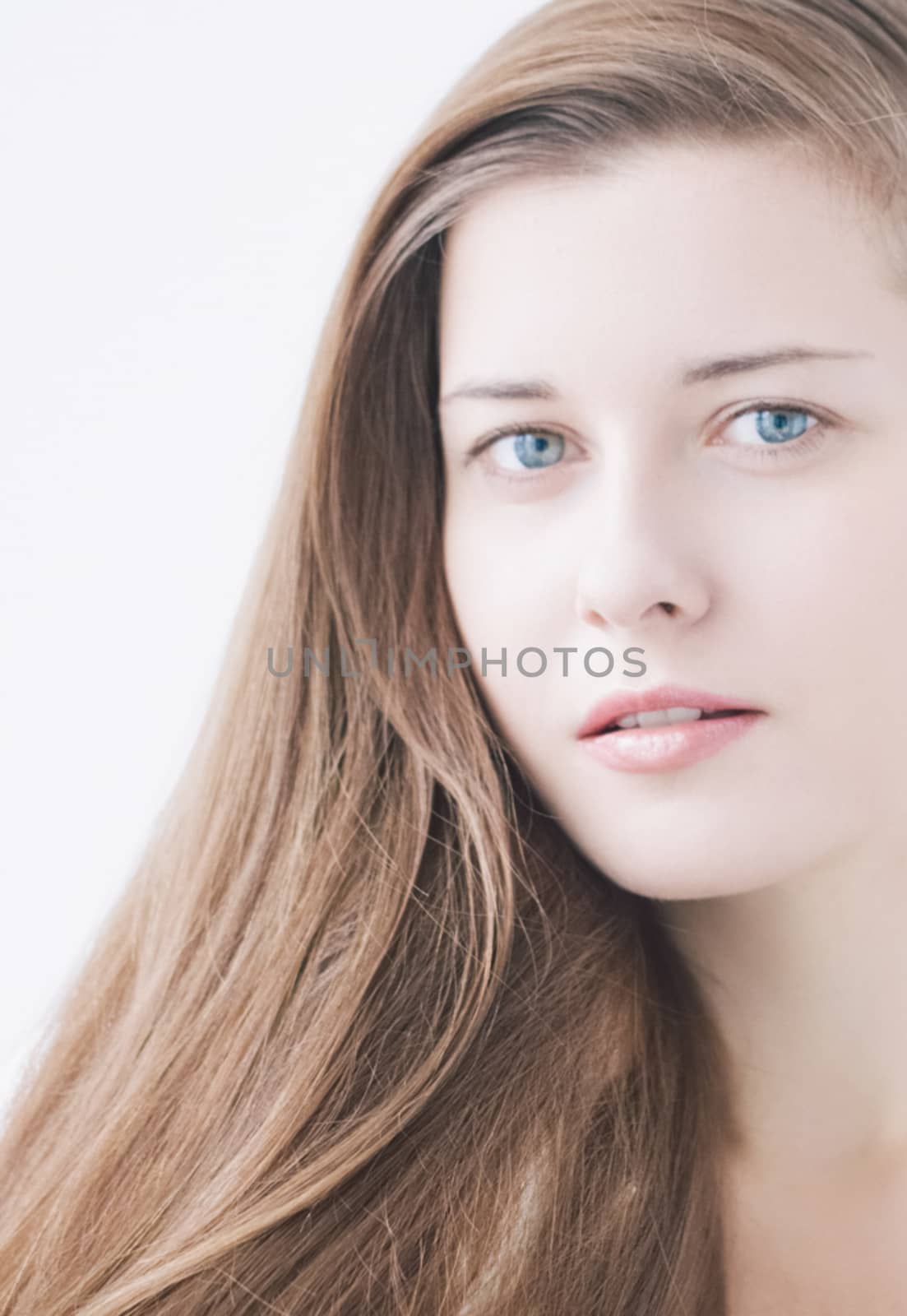 Woman as closeup beauty face portrait, young model with natural makeup look and long hairstyle for female hair care, cosmetic or skincare brands