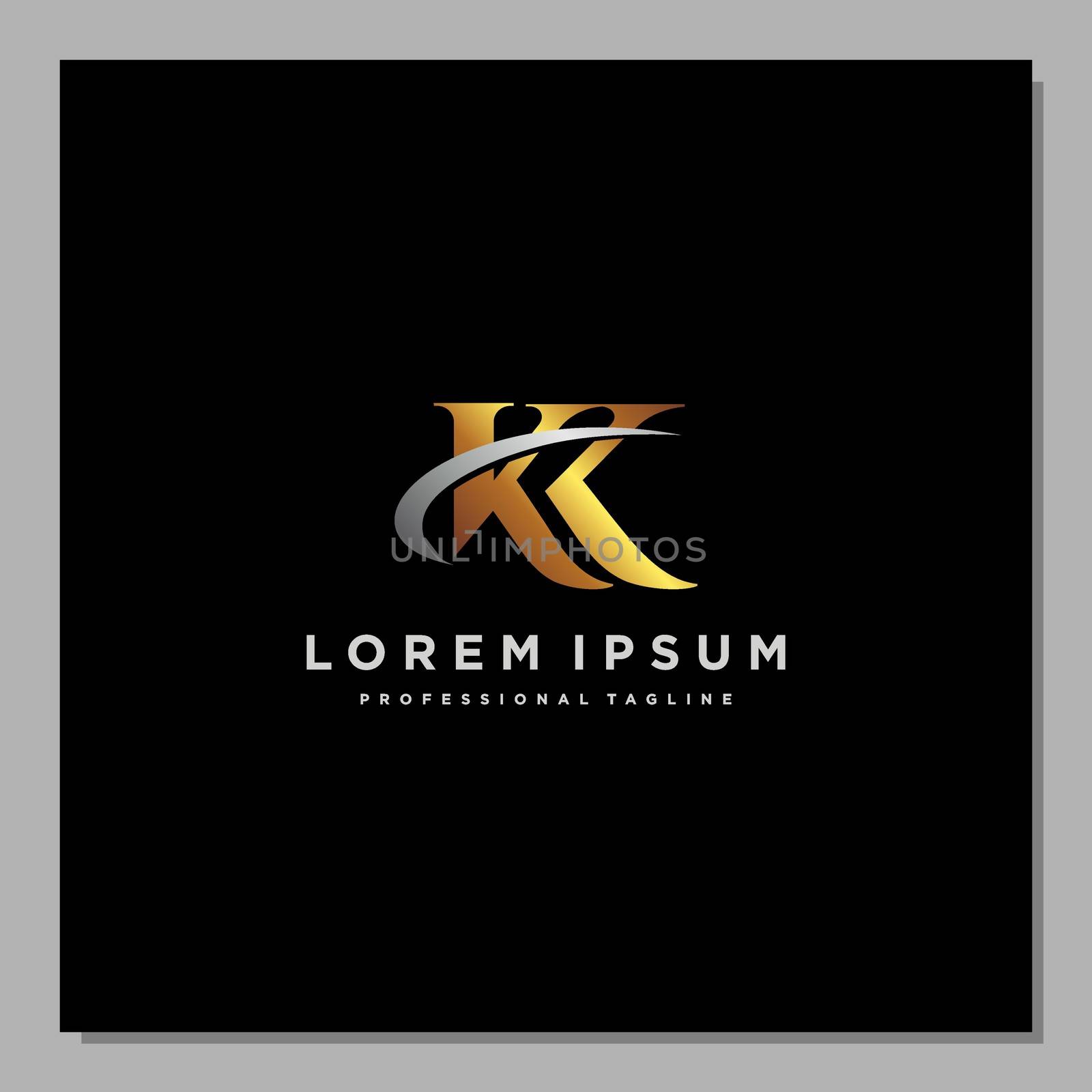 premium letter KK monogram. swoosh with two letter K initials logo elements stock illustration.