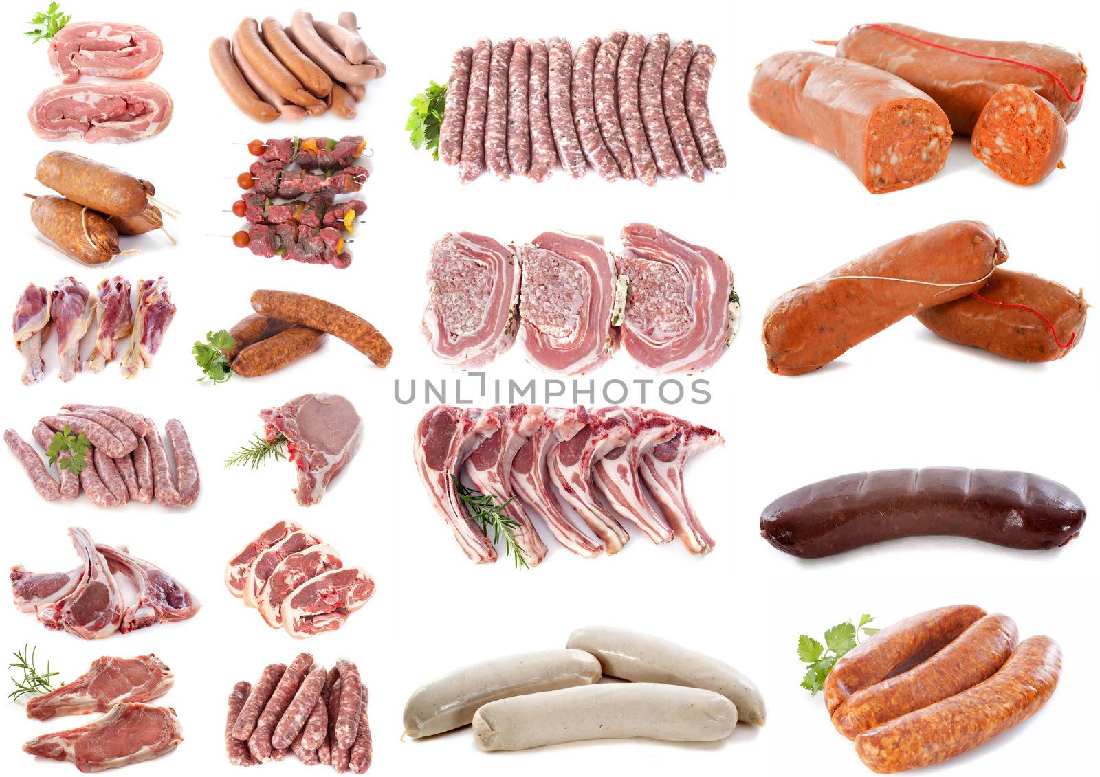 barbecue meat in front of white background