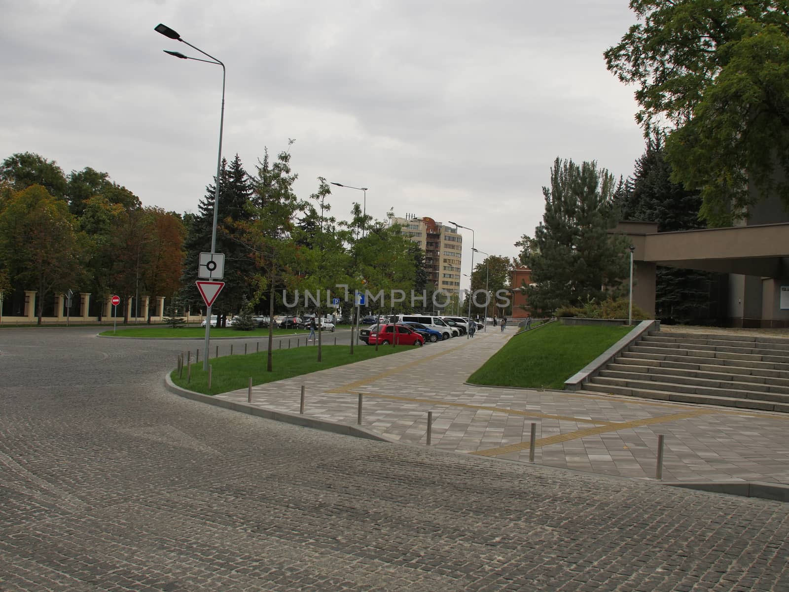 Dnipro, Ukraine - September 29, 2020: casual view on the streets architecture and building style at city center
