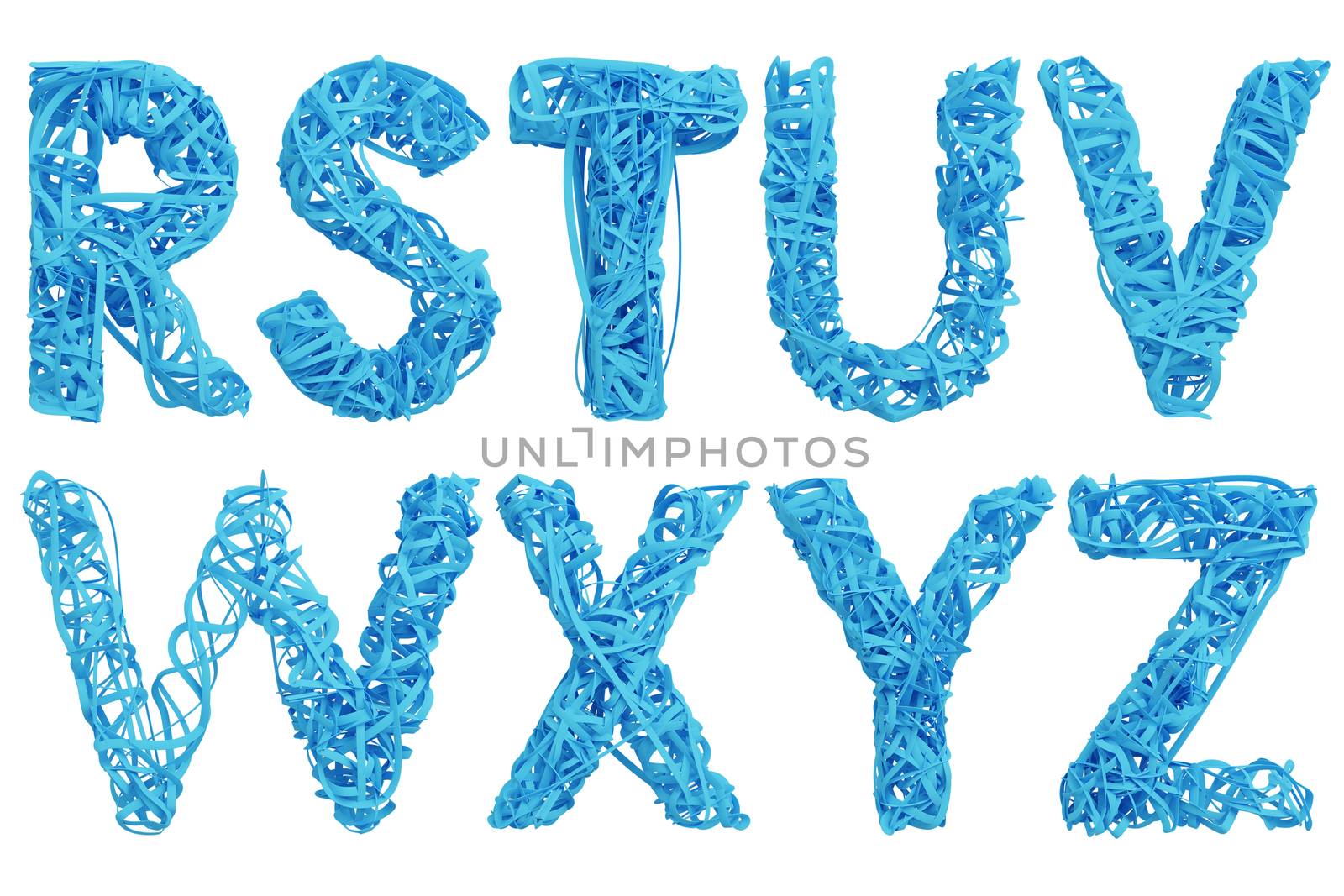 Font in paper tape style on white background with clipping path.,3d model and illustration. by anotestocker