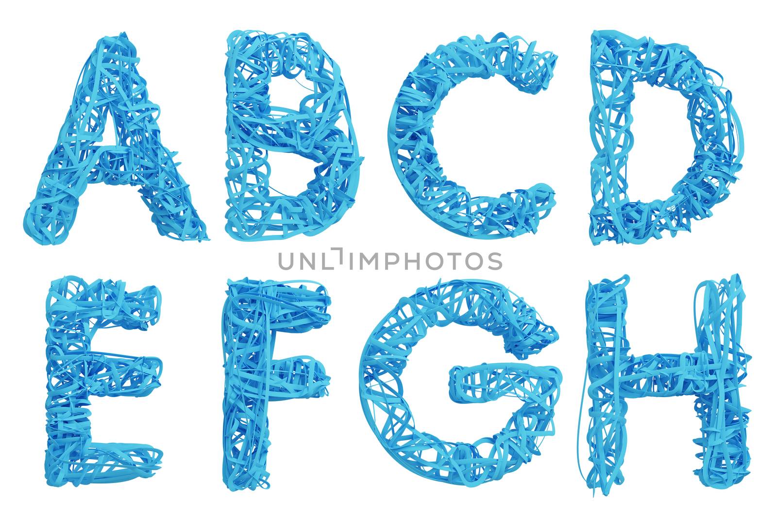 Font in paper tape style on white background with clipping path.,3d model and illustration.