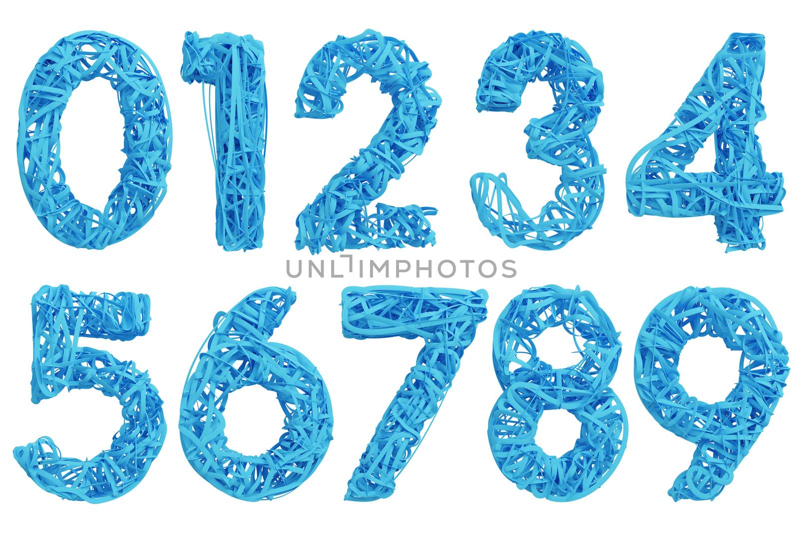 Font in paper tape style on white background with clipping path.,3d model and illustration.