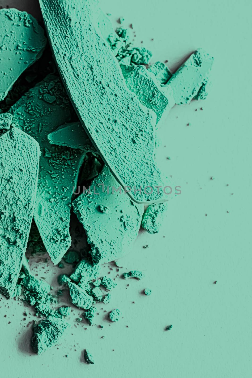Mint eye shadow powder as makeup palette closeup, crushed cosmetics and beauty texture by Anneleven