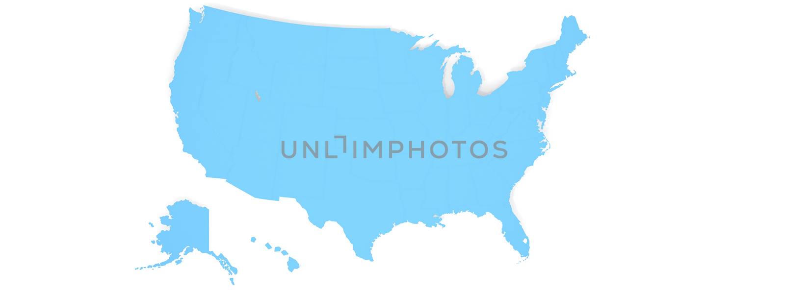 Blue USA map on white background, 3D rendering