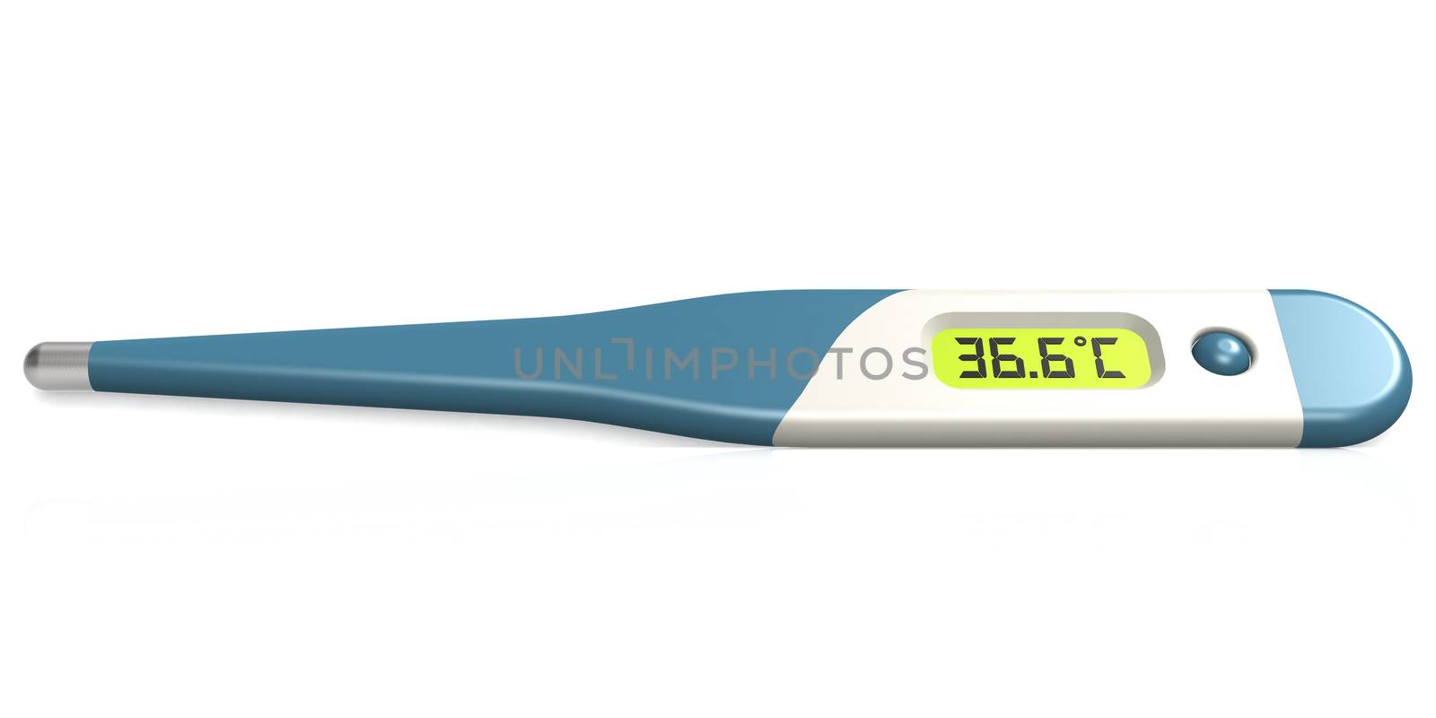 Blue digital medical thermometer isolated, 3D rendering