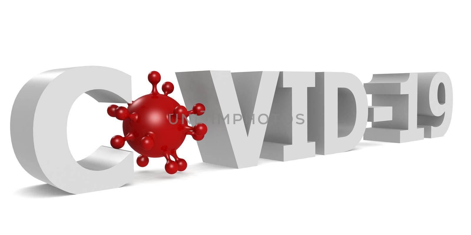 Corona virus cell with Covid-19 word, 3D rendering