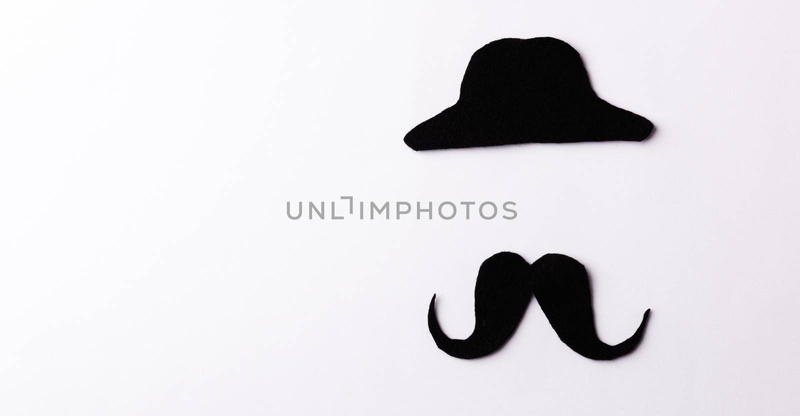 Black mustache, studio shot isolated on white background, Prostate cancer awareness month, Fathers day, minimal November moustache concept