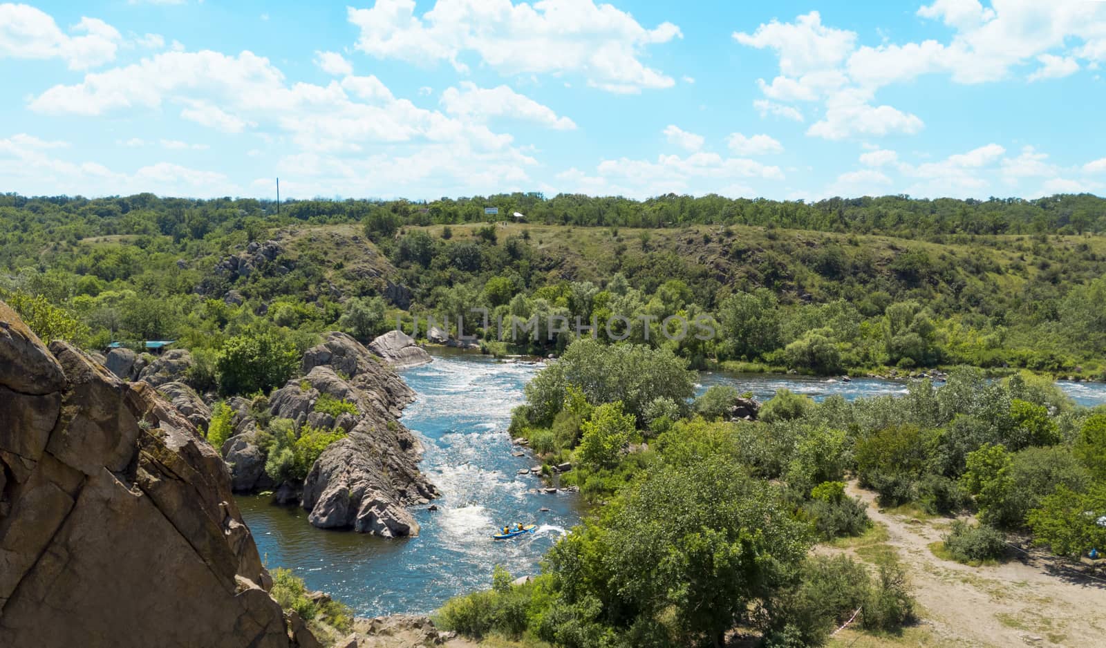 The view from the cliff to the southern bug river. Bug Guard national nature park in Ukraine. Stock photography.