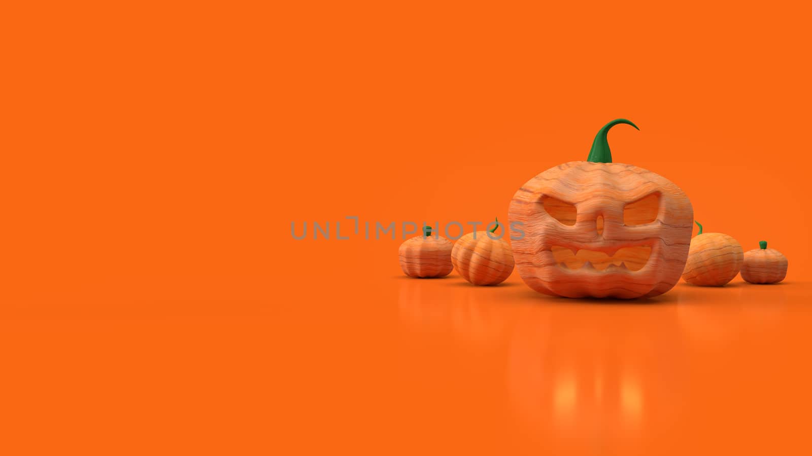jack o lantern  and pumpkin on orange background for halloween content 3d rendering.