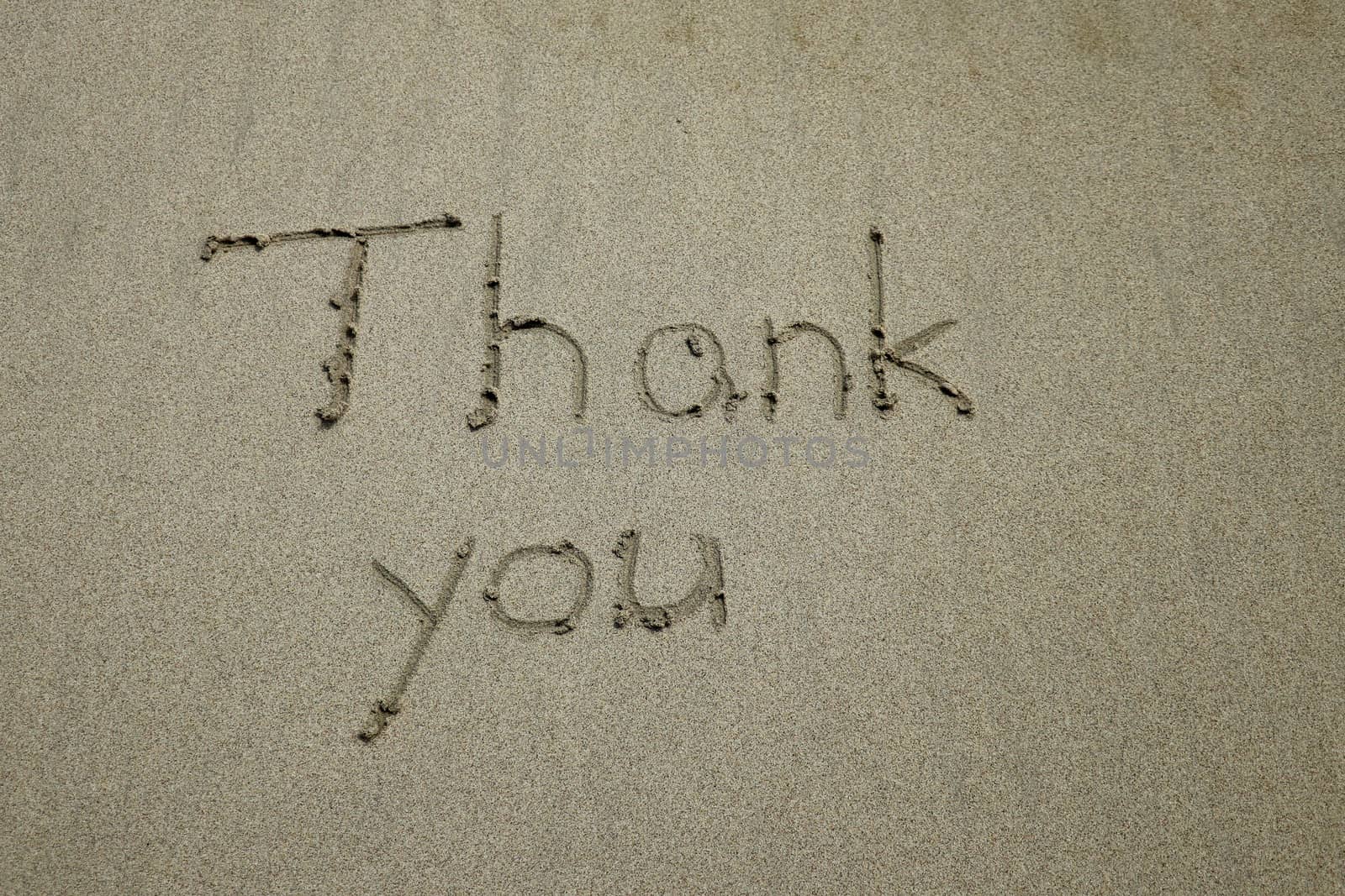 thank you, gratitude concept, beautiful card, word written on sand beach.