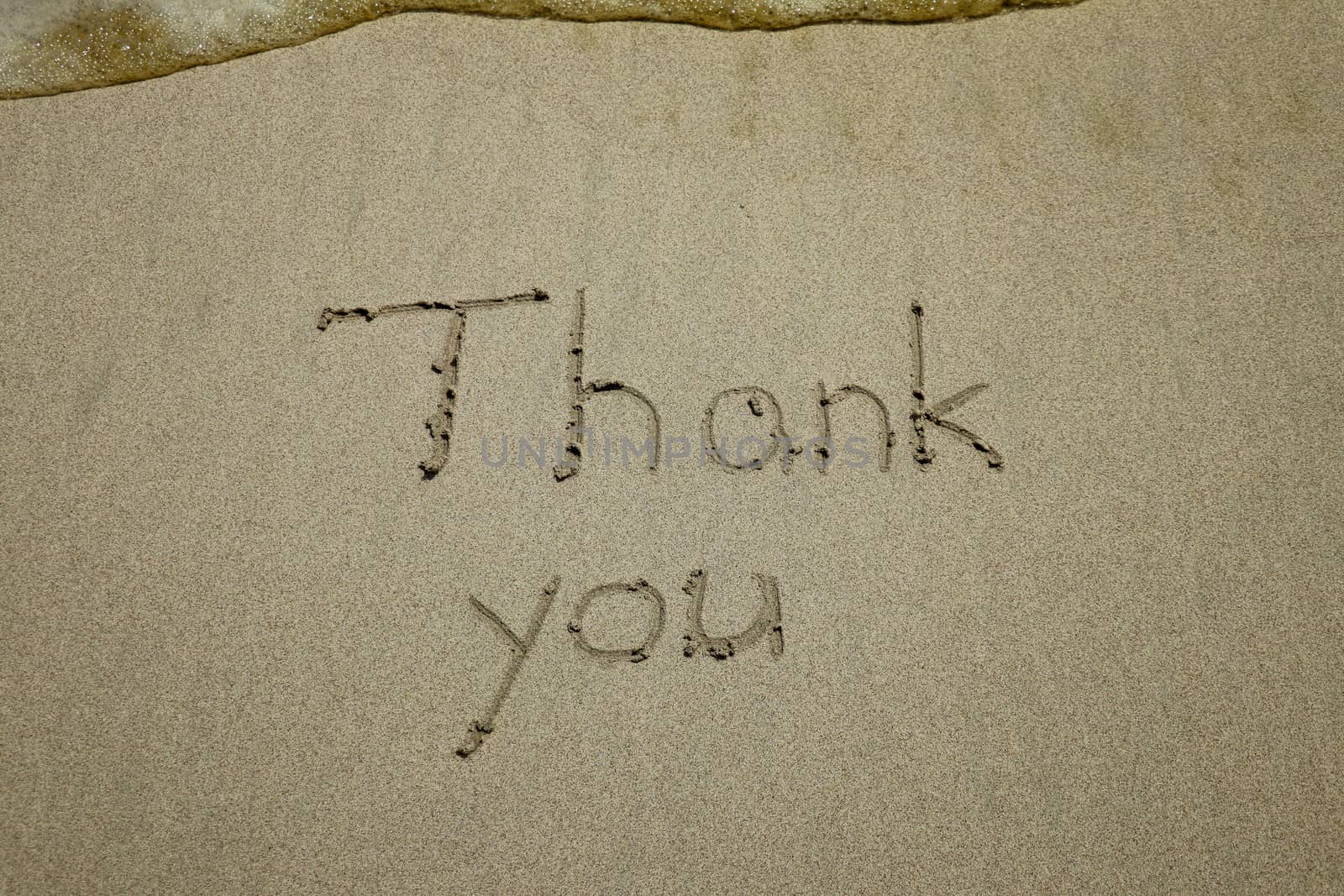 thank you, gratitude concept, beautiful card, word written on sand beach by Sanatana2008