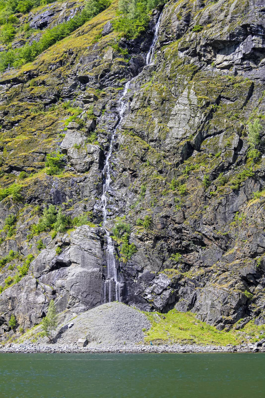 Waterfall in Aurlandsfjord Aurland Vestland Sognefjord in Norway.