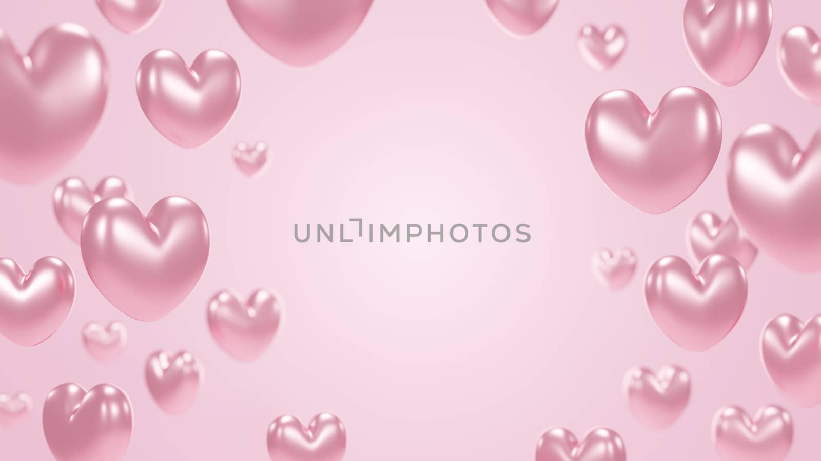 Rose gold heart on pink background with copy space 3d render