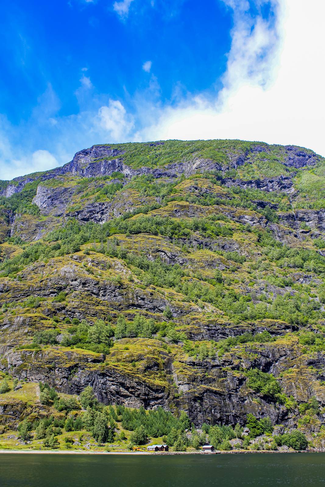 Norwegian beautiful mountain and fjord landscape, Aurlandsfjord Sognefjord in Norway. by Arkadij