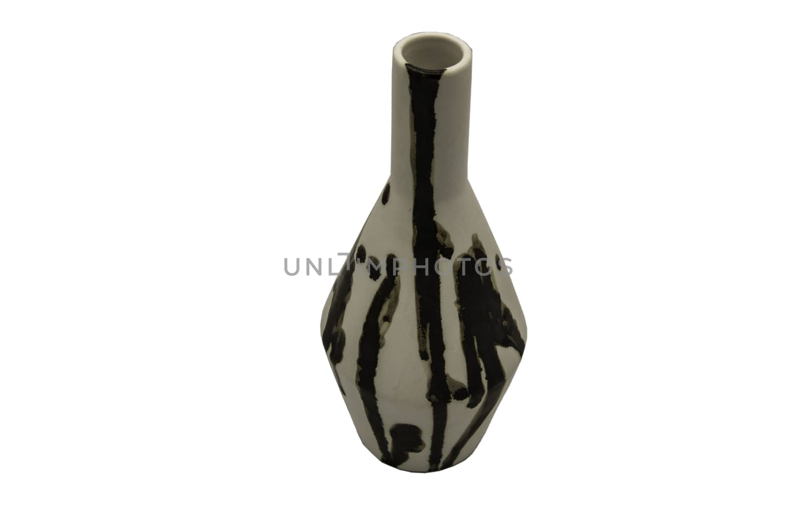Beautiful black and whice ceramic vase handmade isolated on white background with clipping path.