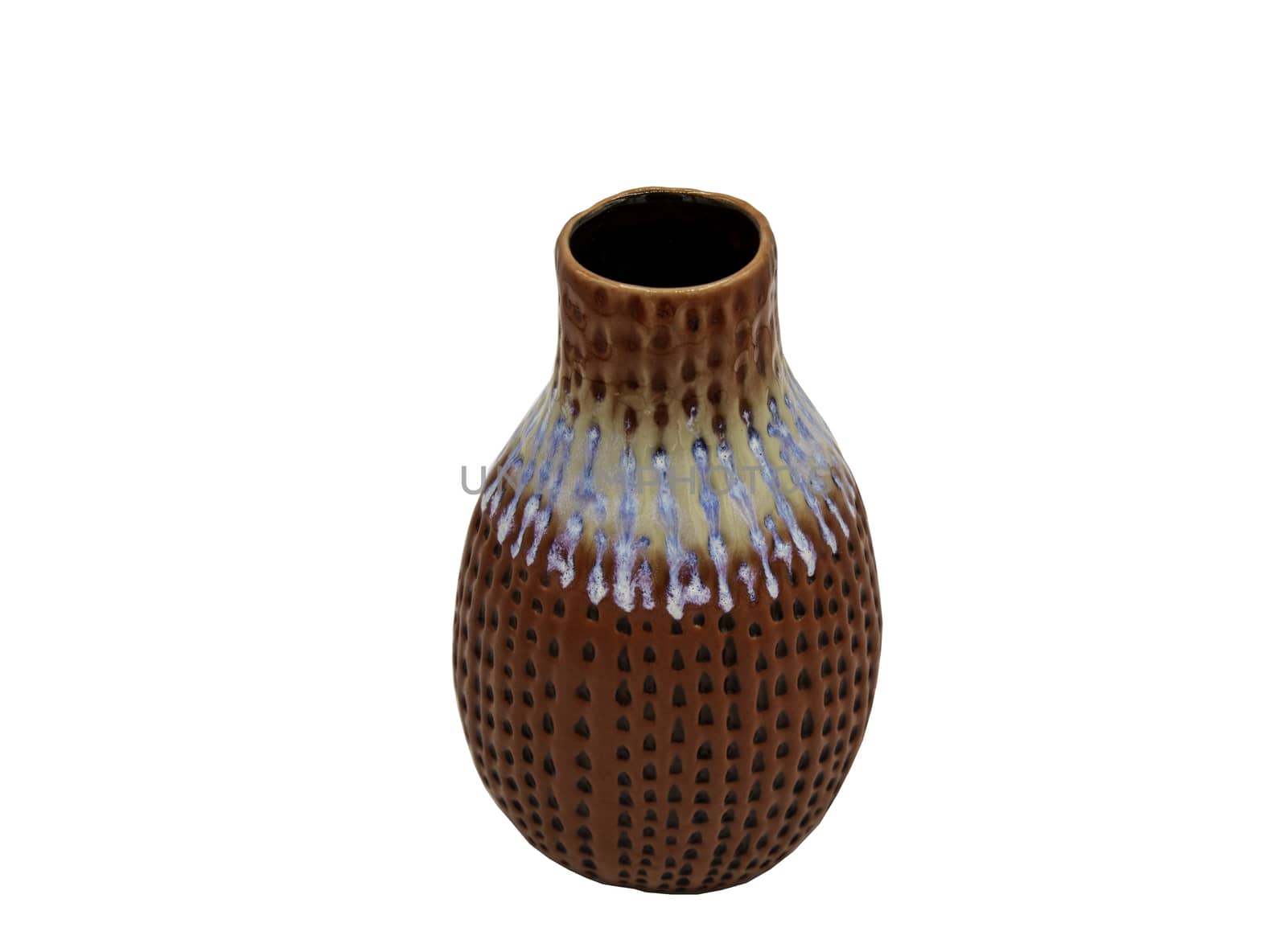 Beautiful red ceramic vase handmade isolated on white background with clipping path.
