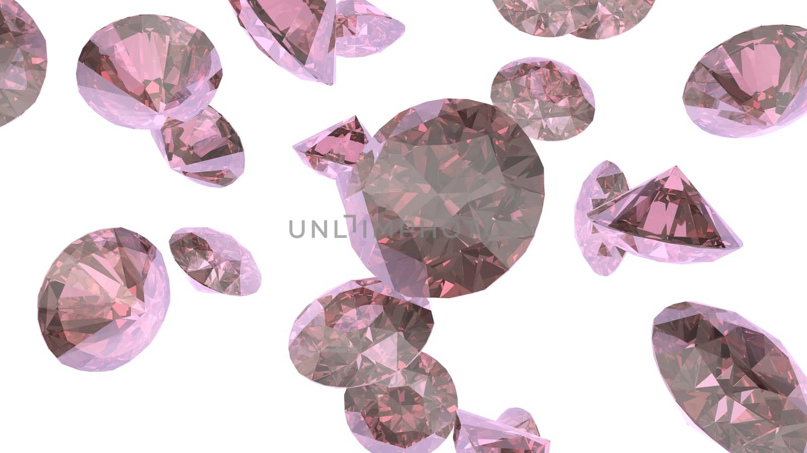 Collection of shiny gemstone diamond crystal on pinkish background. Jewelry background with diamonds.