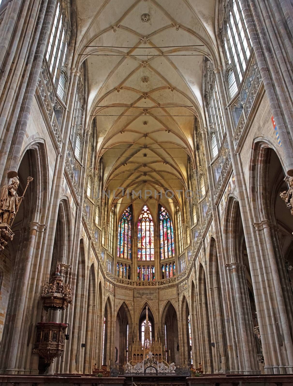 The grand interior of St. Vitus cathedral in Czech Republic by michaklootwijk