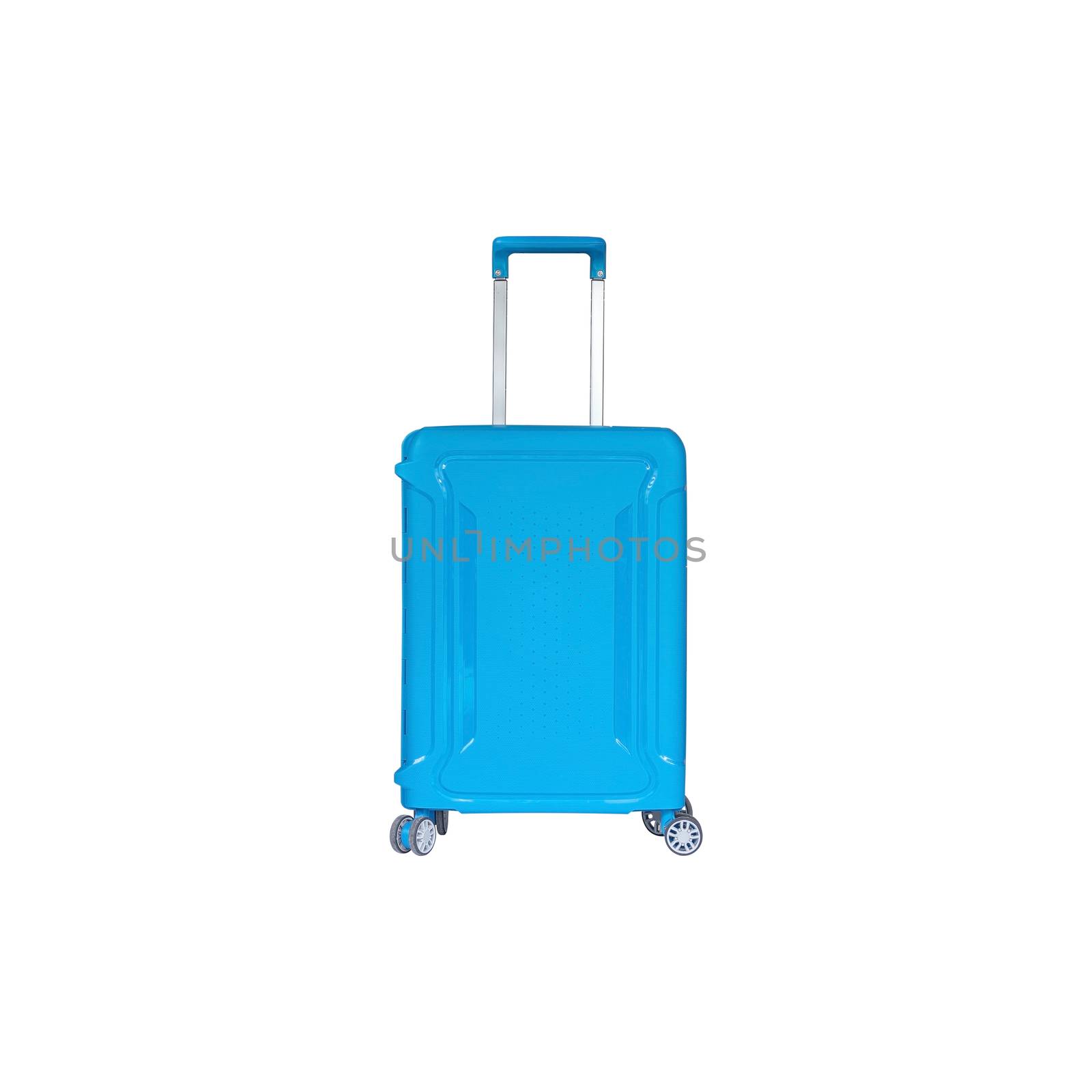 Beautiful blue color travel luggage isolated on white background, with clipping path.