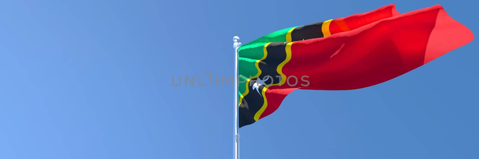 3D rendering of the national flag of Saint Kitts and Nevis waving in the wind by butenkow